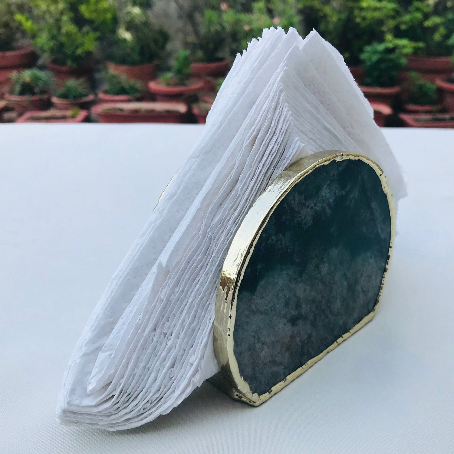 Hand Rounded Green Agate Napkin Holder/Natural Stone Napkin Holder/Paper Napkin Holder/Desk Napkin Holder/Picnic Holder-3