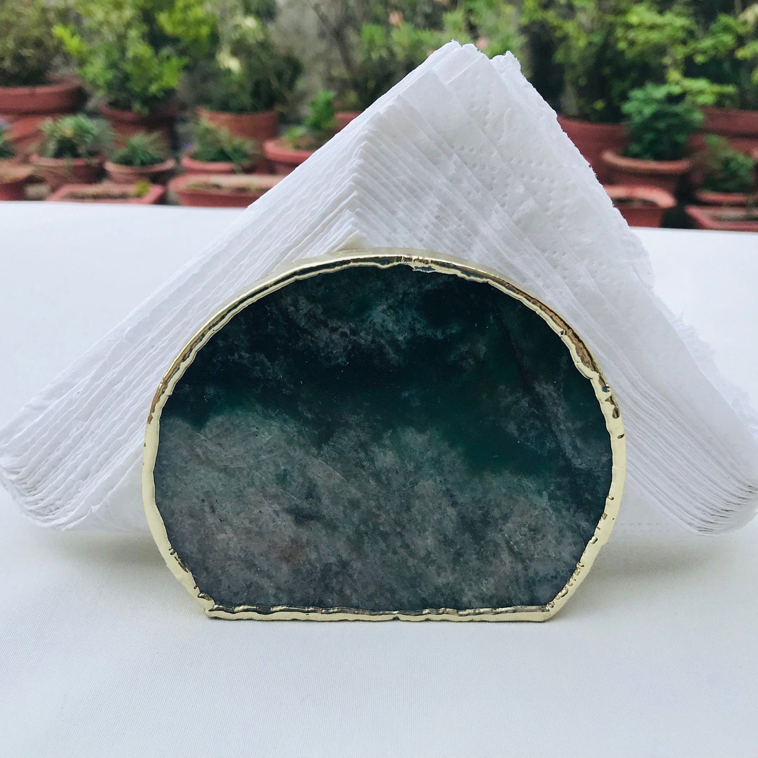 Hand Rounded Green Agate Napkin Holder/Natural Stone Napkin Holder/Paper Napkin Holder/Desk Napkin Holder/Picnic Holder-4