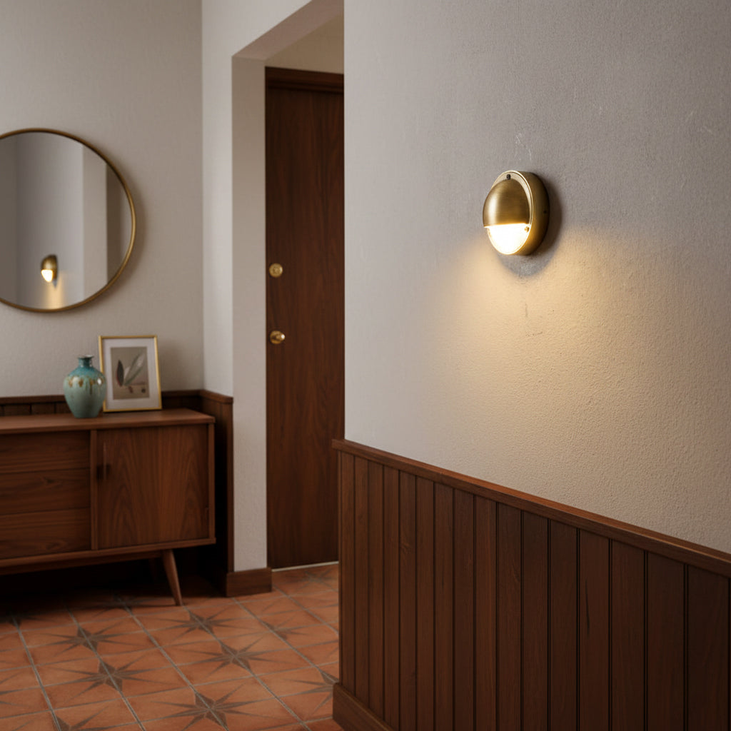 Hardy | Solid Brass Outdoor Wall Sconce with Patina | Compact Porch Light for Entryways