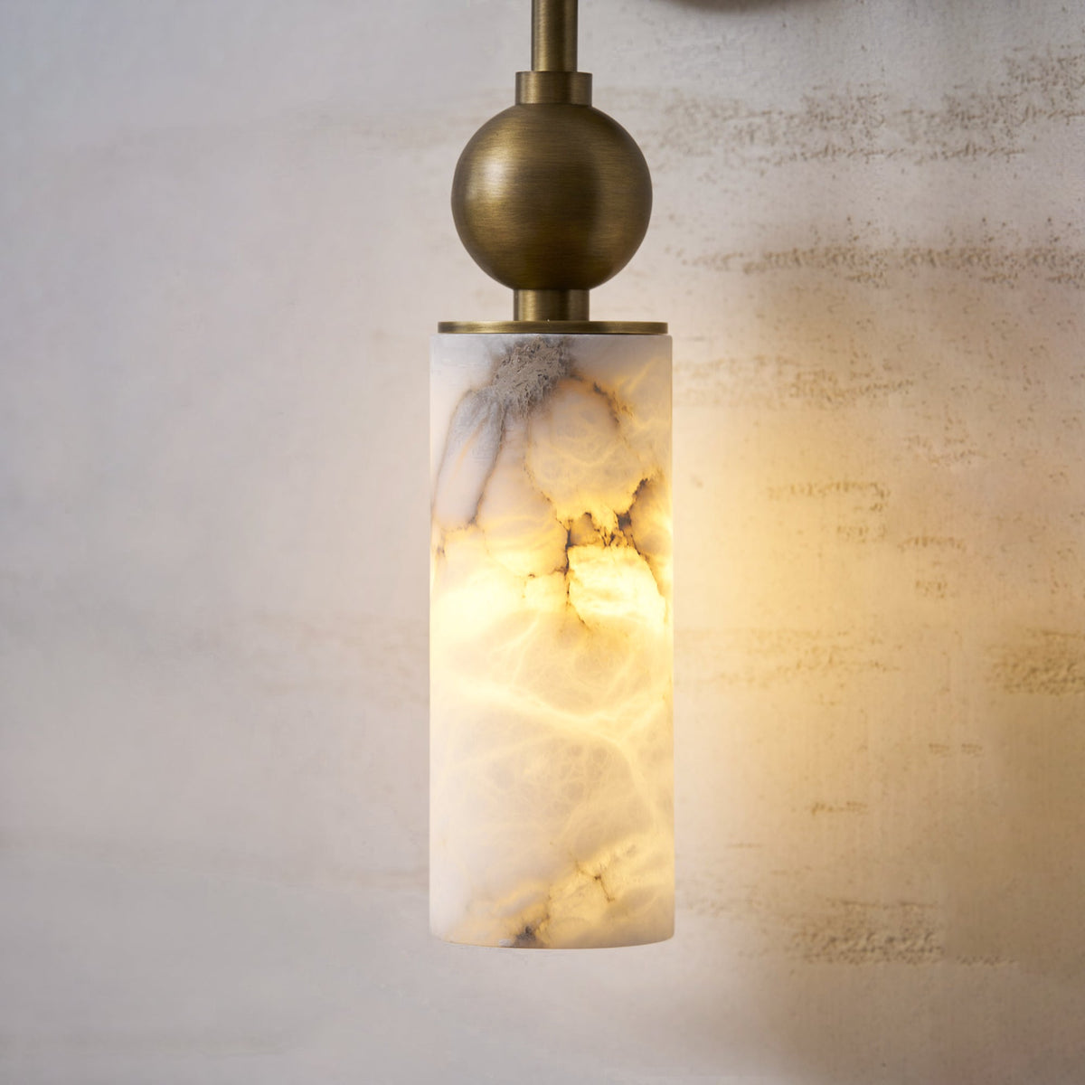 Natural Alabaster Wall Sconce with Brass Hardware | Warm Glow Bedside Light