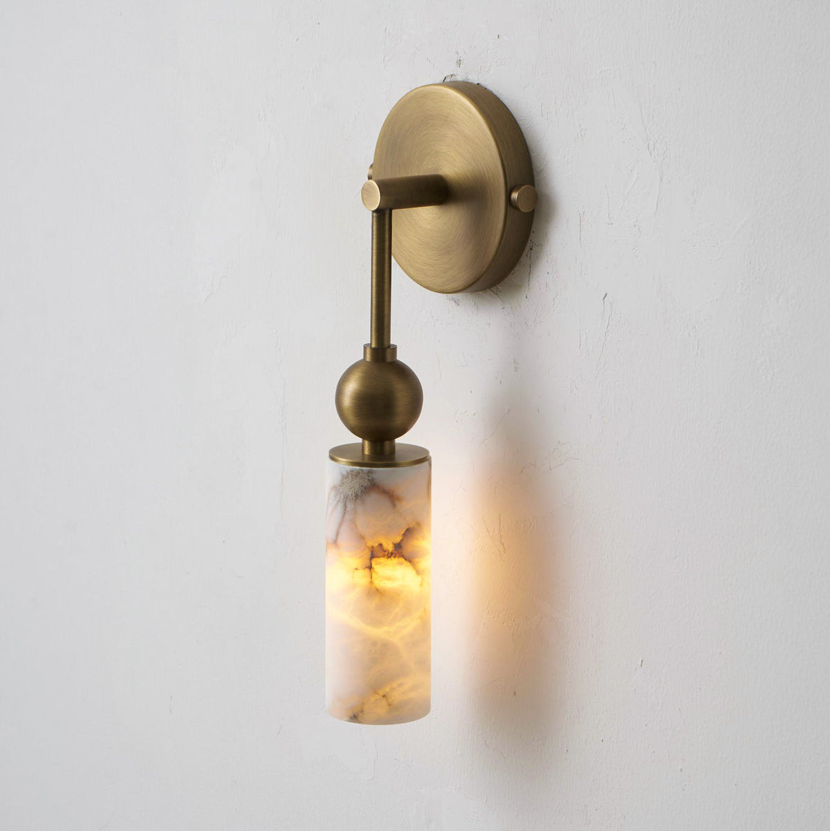 Natural Alabaster Wall Sconce with Brass Hardware | Warm Glow Bedside Light
