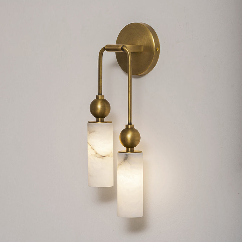 Natural Alabaster Wall Sconce with Brass Hardware | Warm Glow Bedside Light