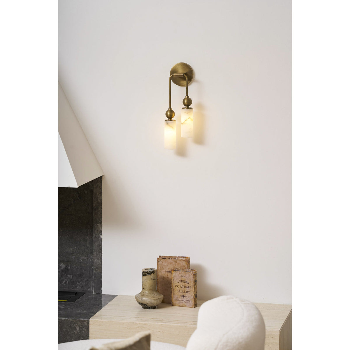 Natural Alabaster Wall Sconce with Brass Hardware | Warm Glow Bedside Light