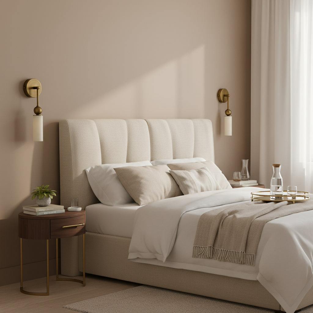Natural Alabaster Wall Sconce with Brass Hardware | Warm Glow Bedside Light