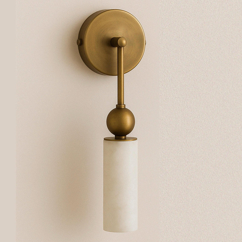 Natural Alabaster Wall Sconce with Brass Hardware | Warm Glow Bedside Light