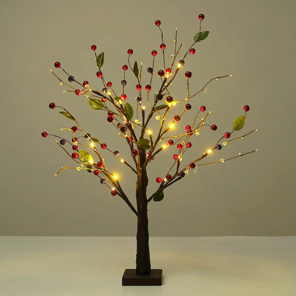 Battery Bedside Lamp Garland Light Tabletop Bonsai Tree Light Holiday Decoration Branches Night Light Red Beads Christmas Lights-1