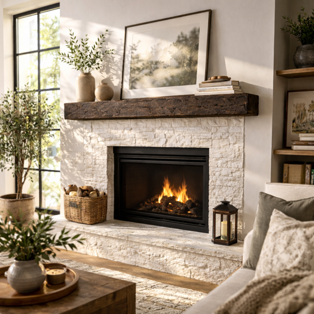 Rough Hewn Poplar Fireplace Mantel Shelf