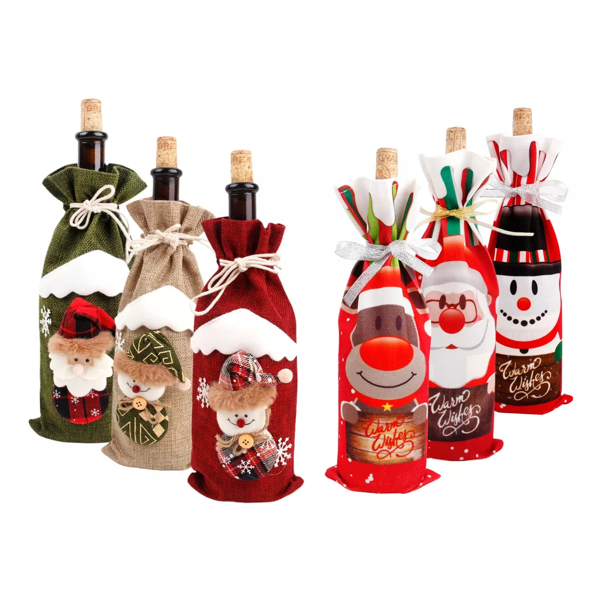Merry Christmas Wine Bottle Cover - Festive Xmas Flannel Decoration-0
