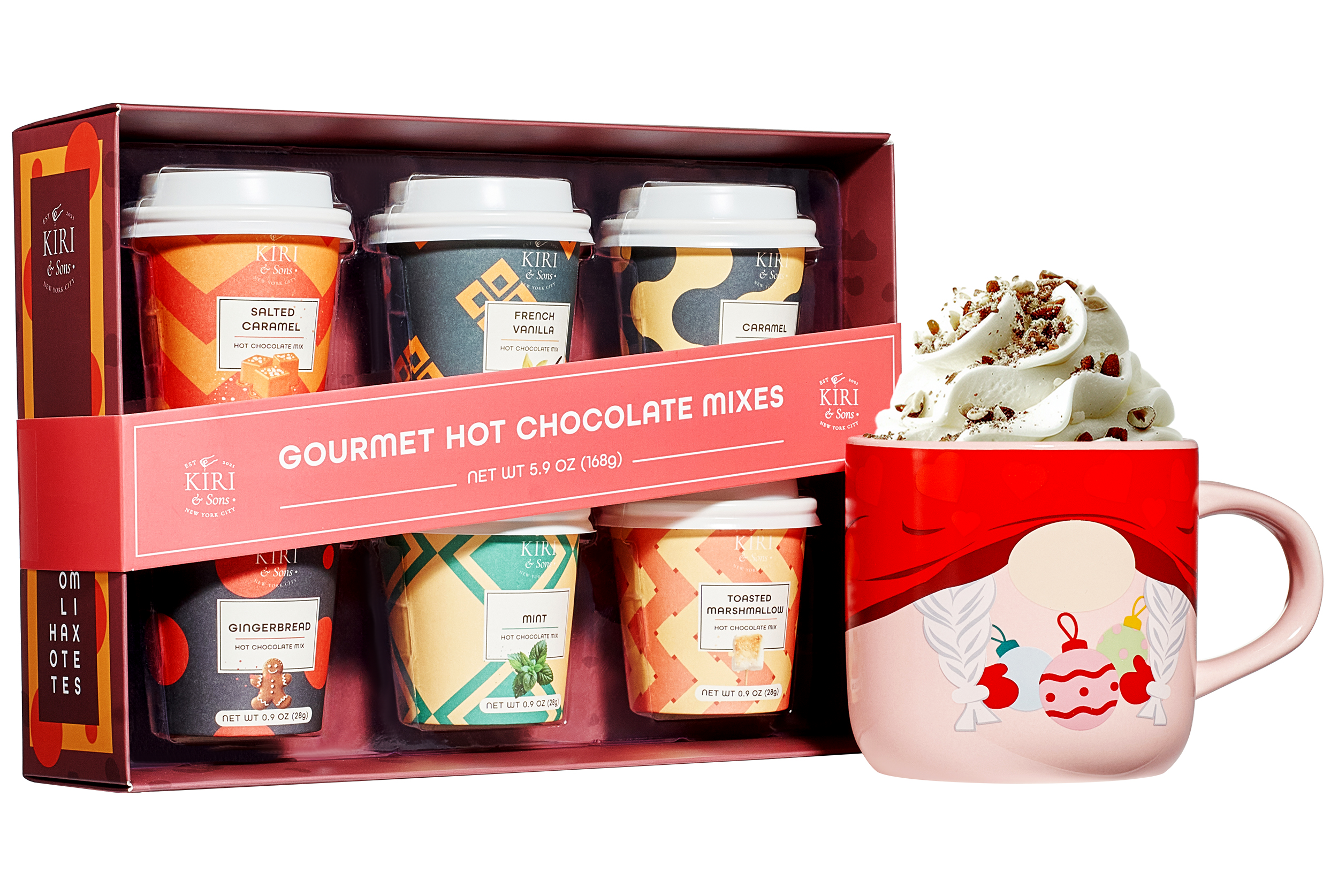 Gourmet Hot Cocoa Gift Set Cup Hot Chocolates - Set of 6 Flavors - Salted Caramel, French Vanilla, Caramel, Gingerbread, Mint, Amaretto & More - Holiday Christmas Gifts For Her, Him, Kids-0