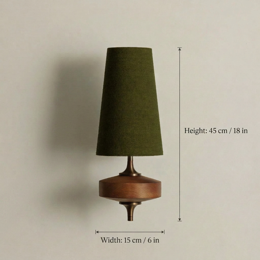Walnut Wall Sconce with Antique Brass Hardware | Fabric Shade for Warm Ambient Light