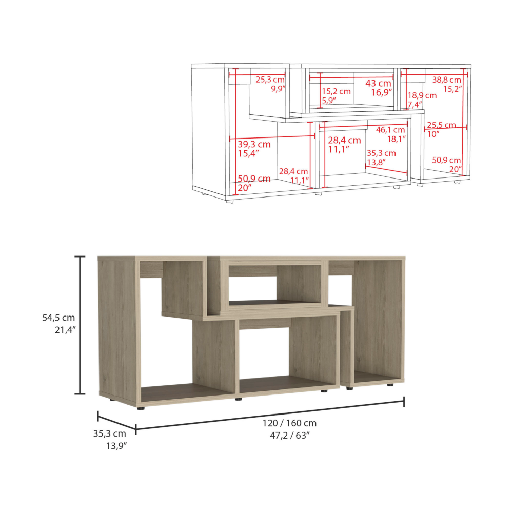 Extendable TV Stand Houston, Multiple Shelves, Light Pine Finish-4