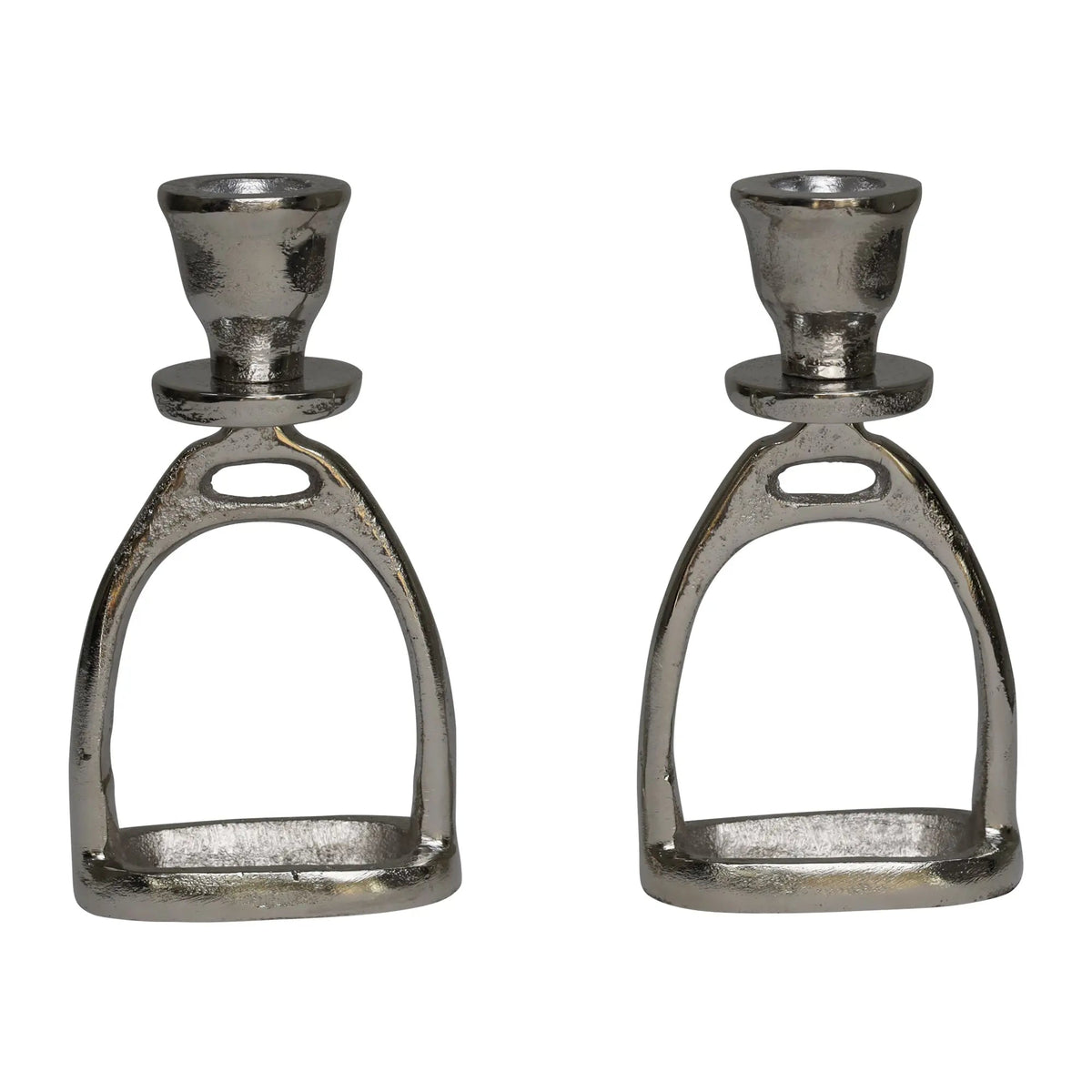 Huntley Equestrian Stirrup Candle Stick Holders, Silver set of 2