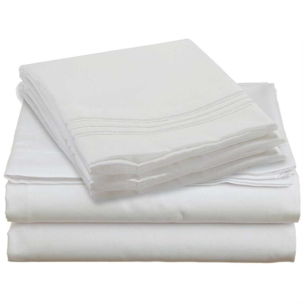 Queen size 4 Piece Sheet Set in White Microfiber-0