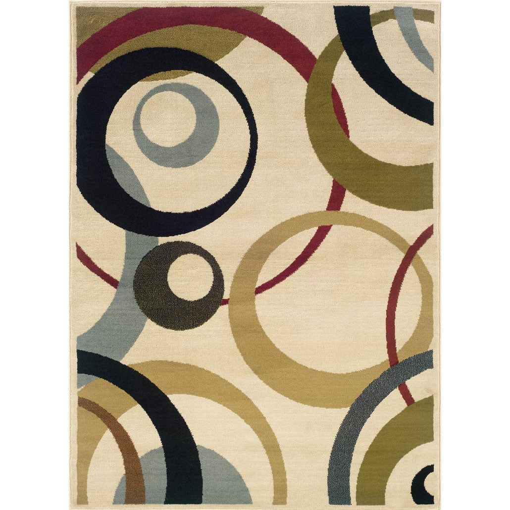 Beige Olive Sea Foam Multi-Color Geometric Circles Area Rug (5' x 7'3)-0