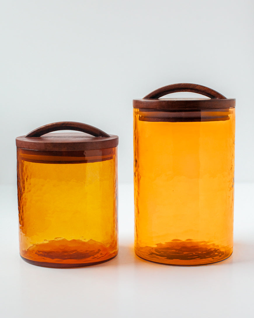 Hammered Glass Canisters with Wood Lid-5