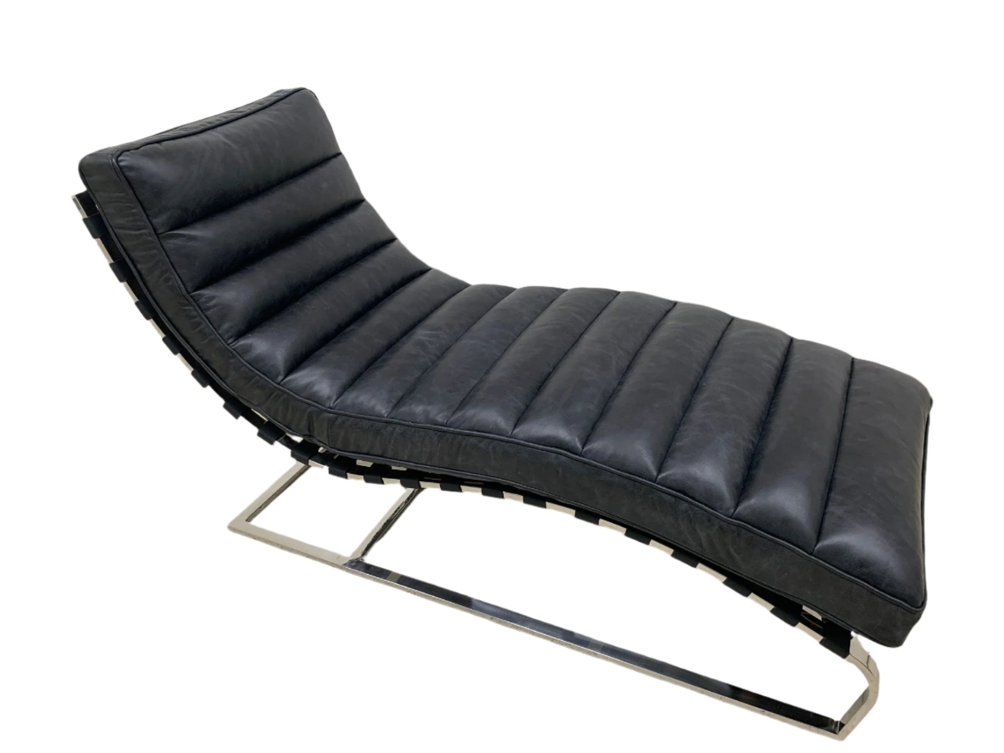 Plano Modern Channeled Leather Chaise Lounge - Slate Leather