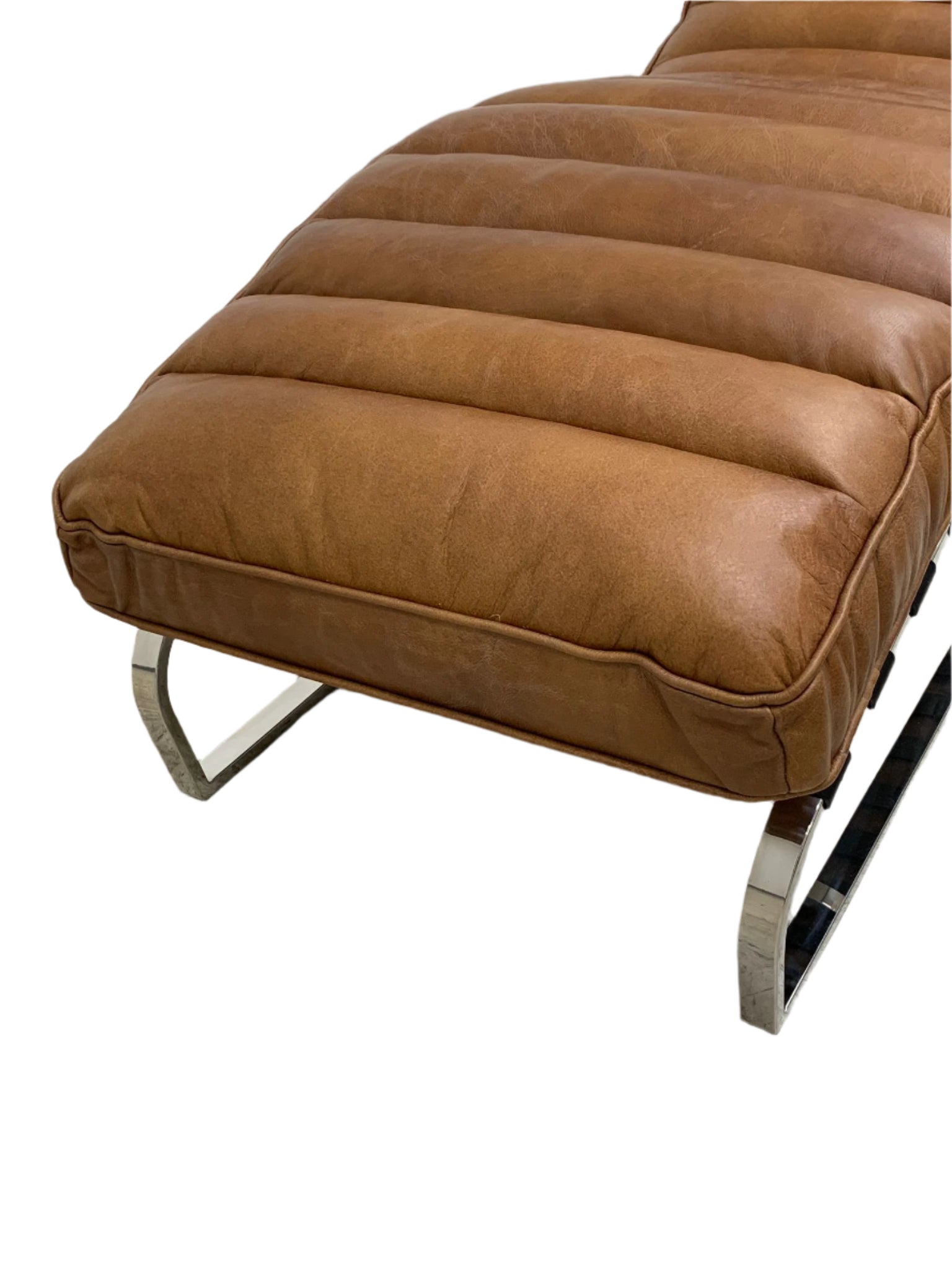 Plano Modern Channeled Leather Chaise Lounge - Light Brown Leather