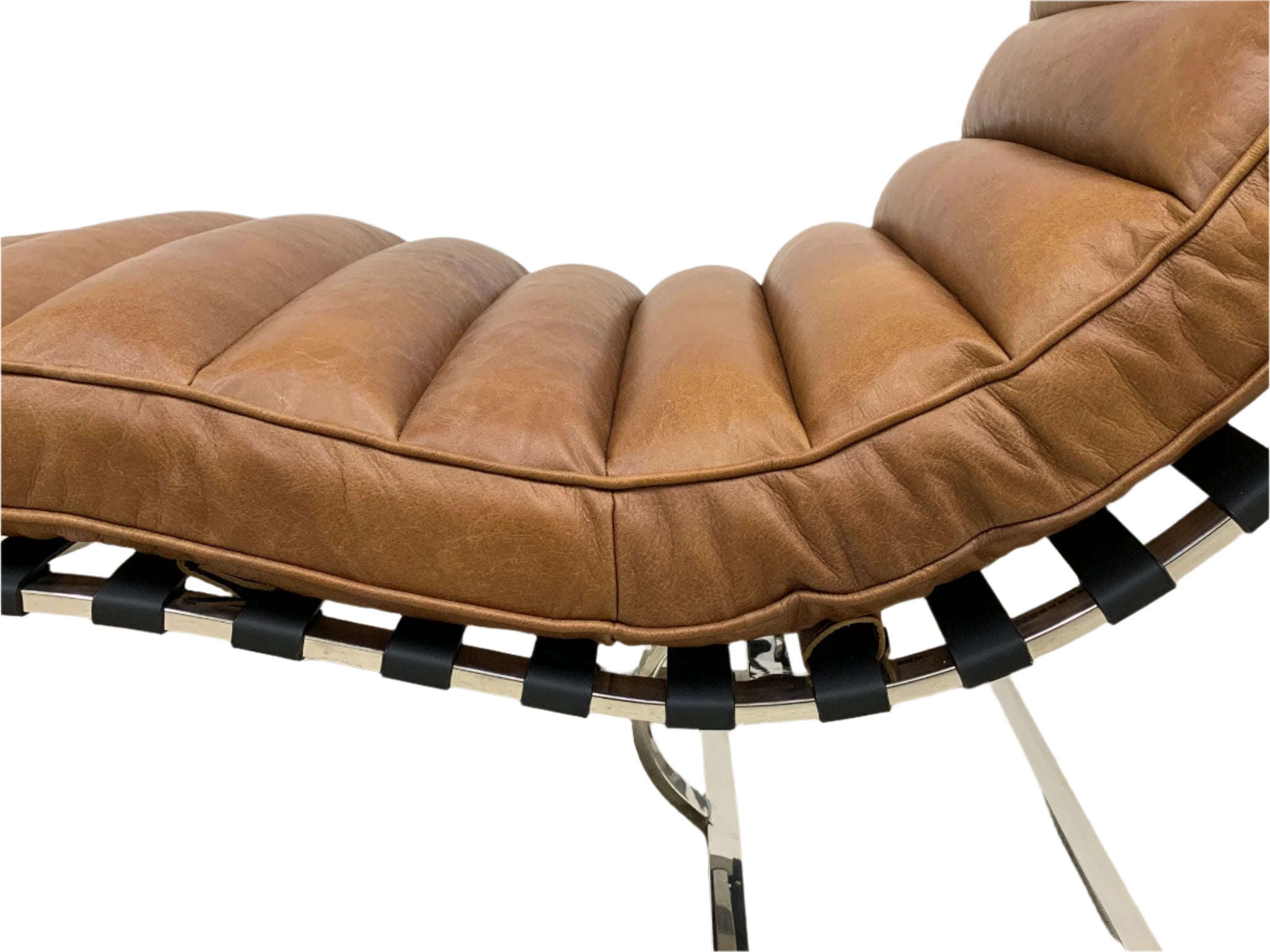 Plano Modern Channeled Leather Chaise Lounge - Light Brown Leather
