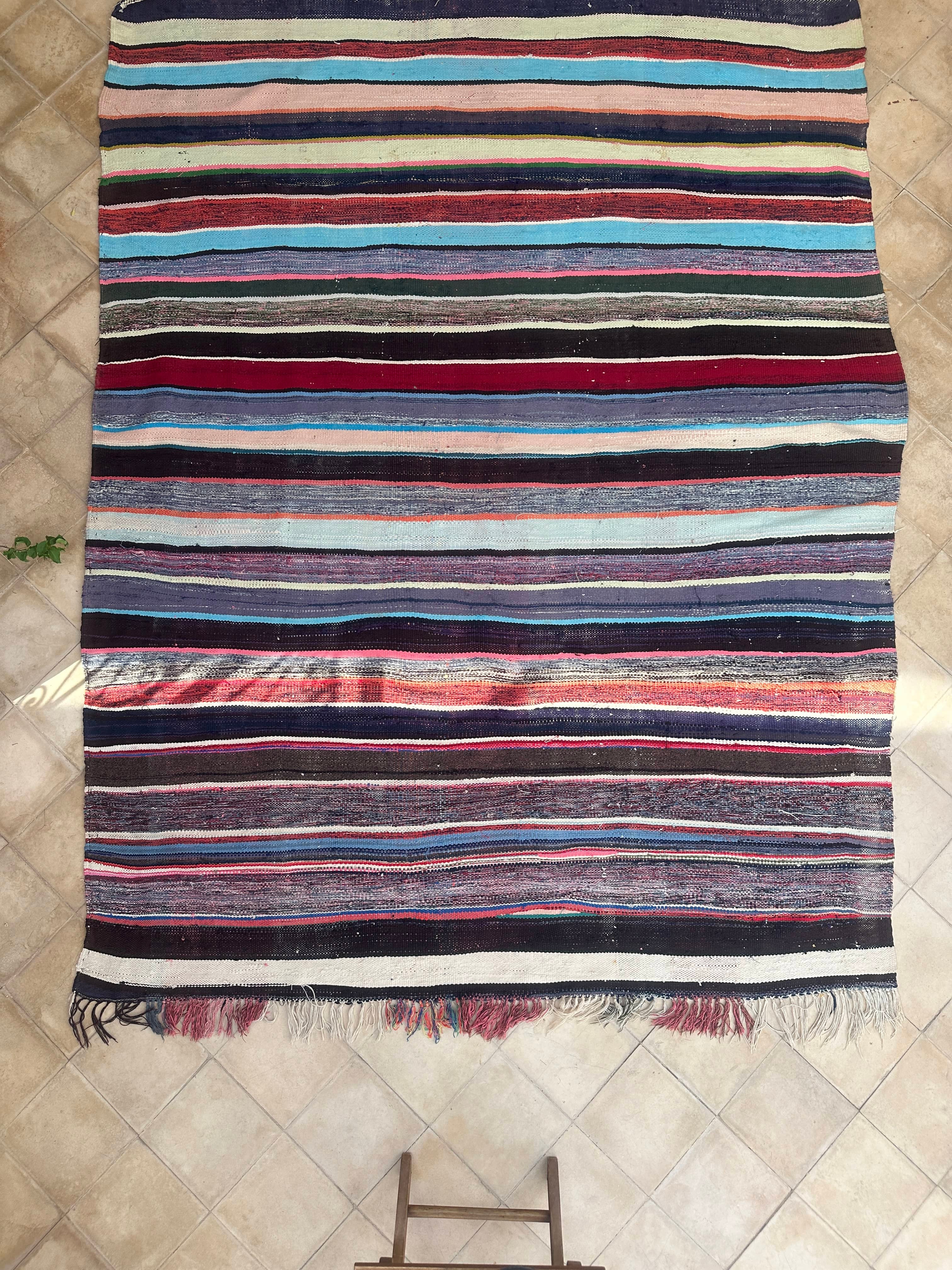 Moroccan Vintage Berber Striped Kilim Rug: Explore Enduring Beauty-1