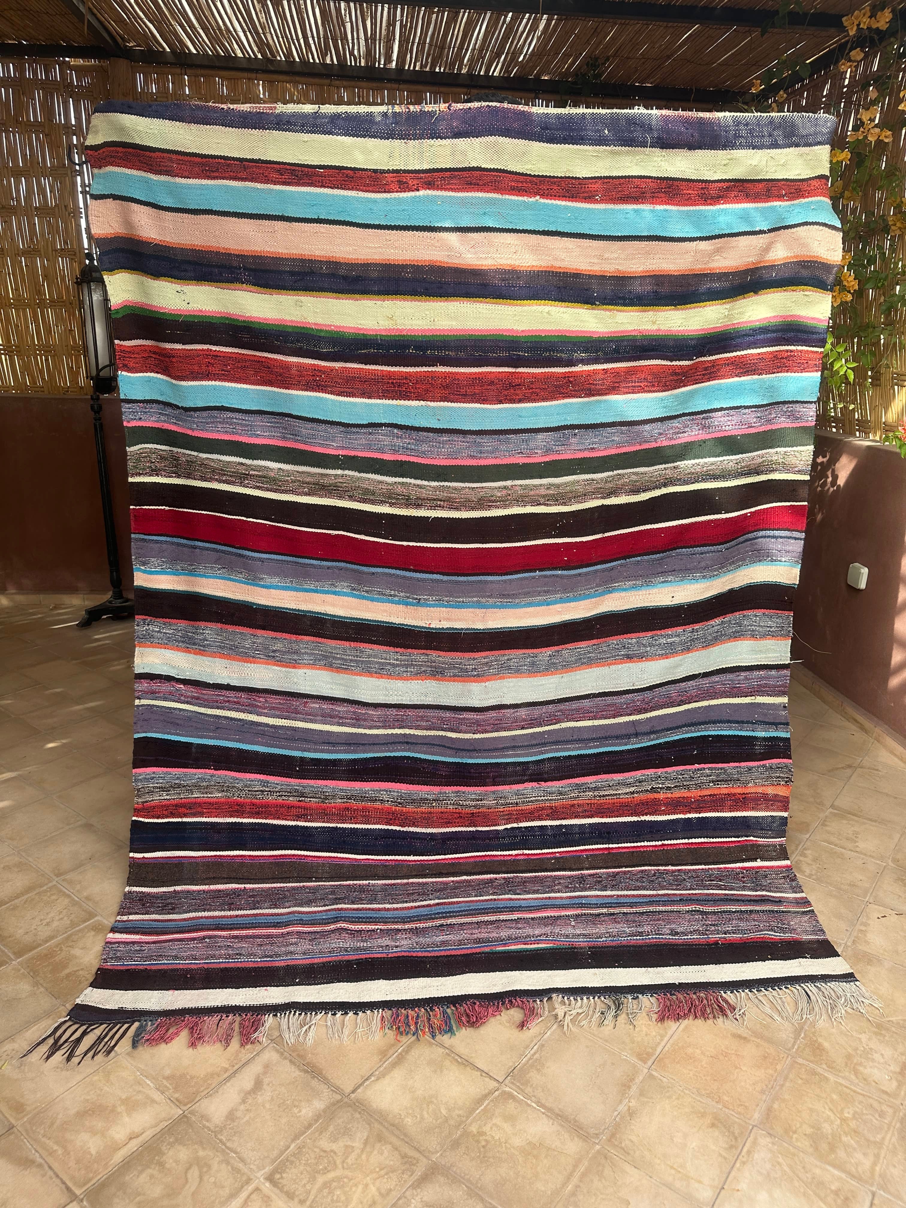 Moroccan Vintage Berber Striped Kilim Rug: Explore Enduring Beauty-0