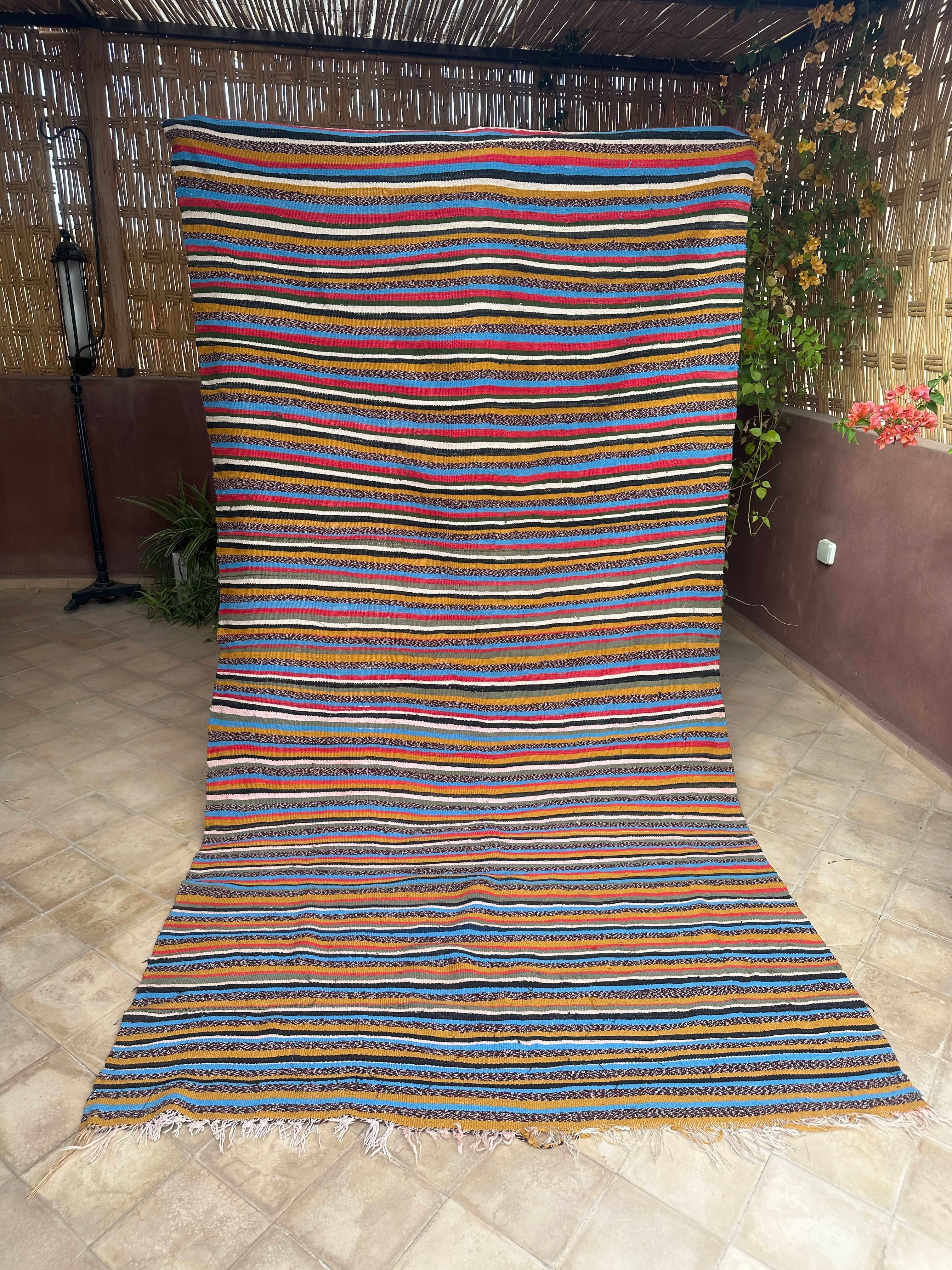 Moroccan Vintage Berber Striped Kilim Rug: Explore Enduring Beauty-0