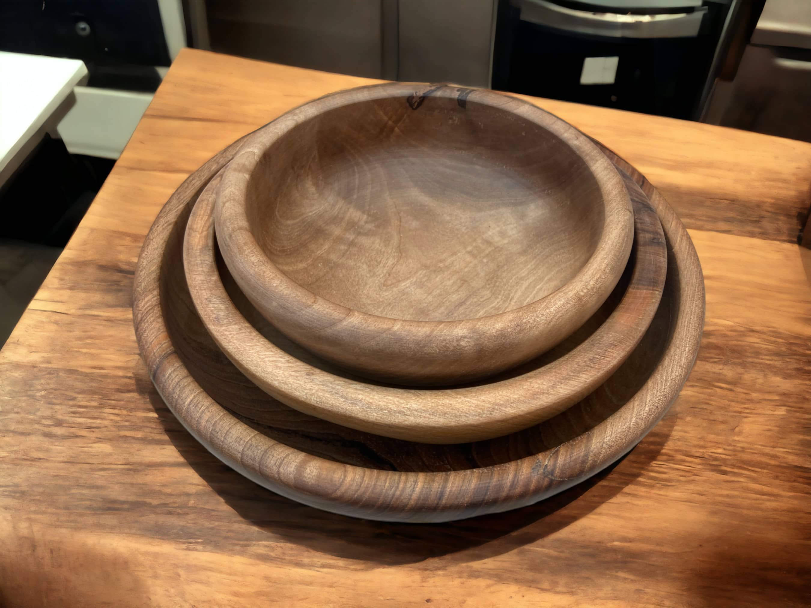 Set Of 3  Handmade Moroccan Walnut Wood Bowl, Walnut Bowl, Salad Bowl, Serving Bowl, Walnut Bowl Made From Ethically Sourced Wood-0