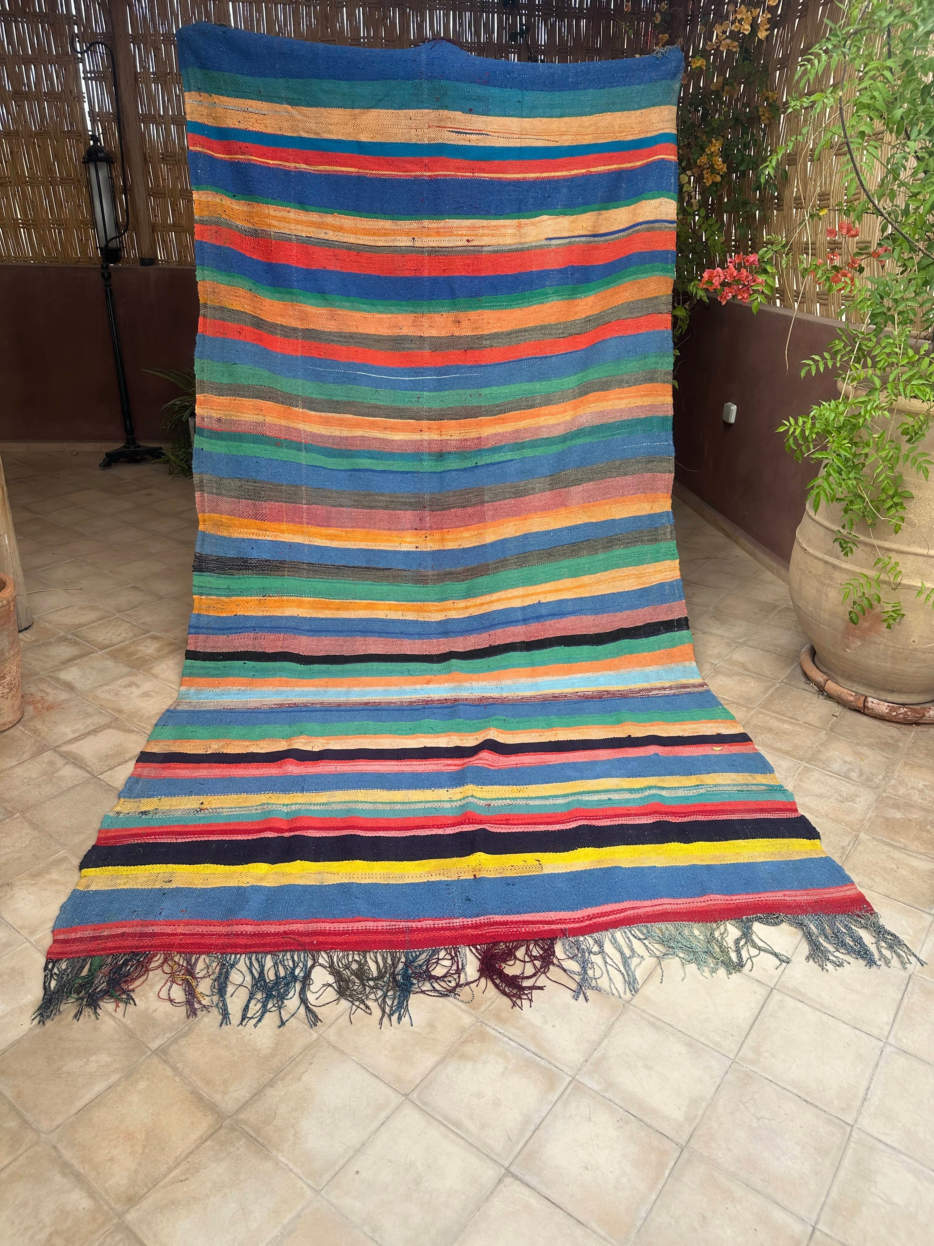 Moroccan Vintage Berber Striped Kilim Rug: Explore Enduring Beauty-0