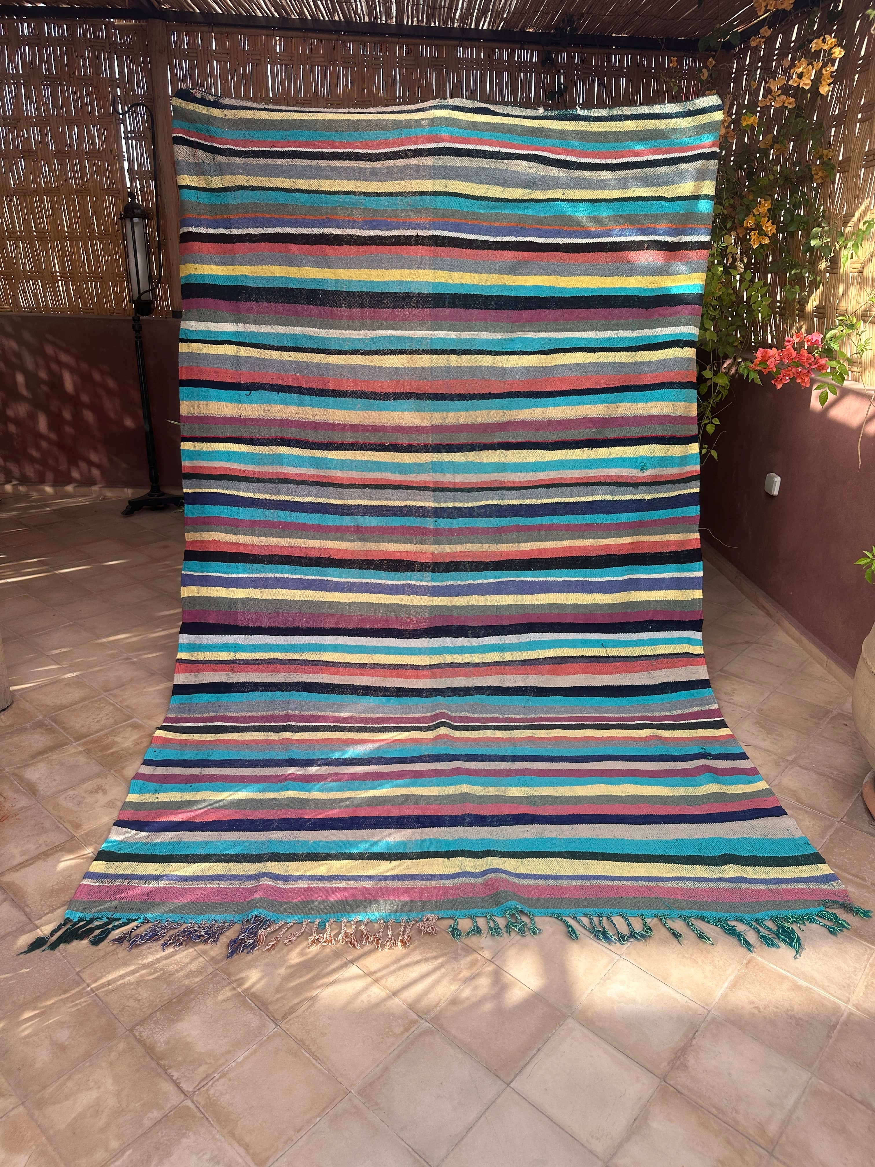 Moroccan Vintage Berber Striped Kilim Rug: Explore Enduring Beauty-0