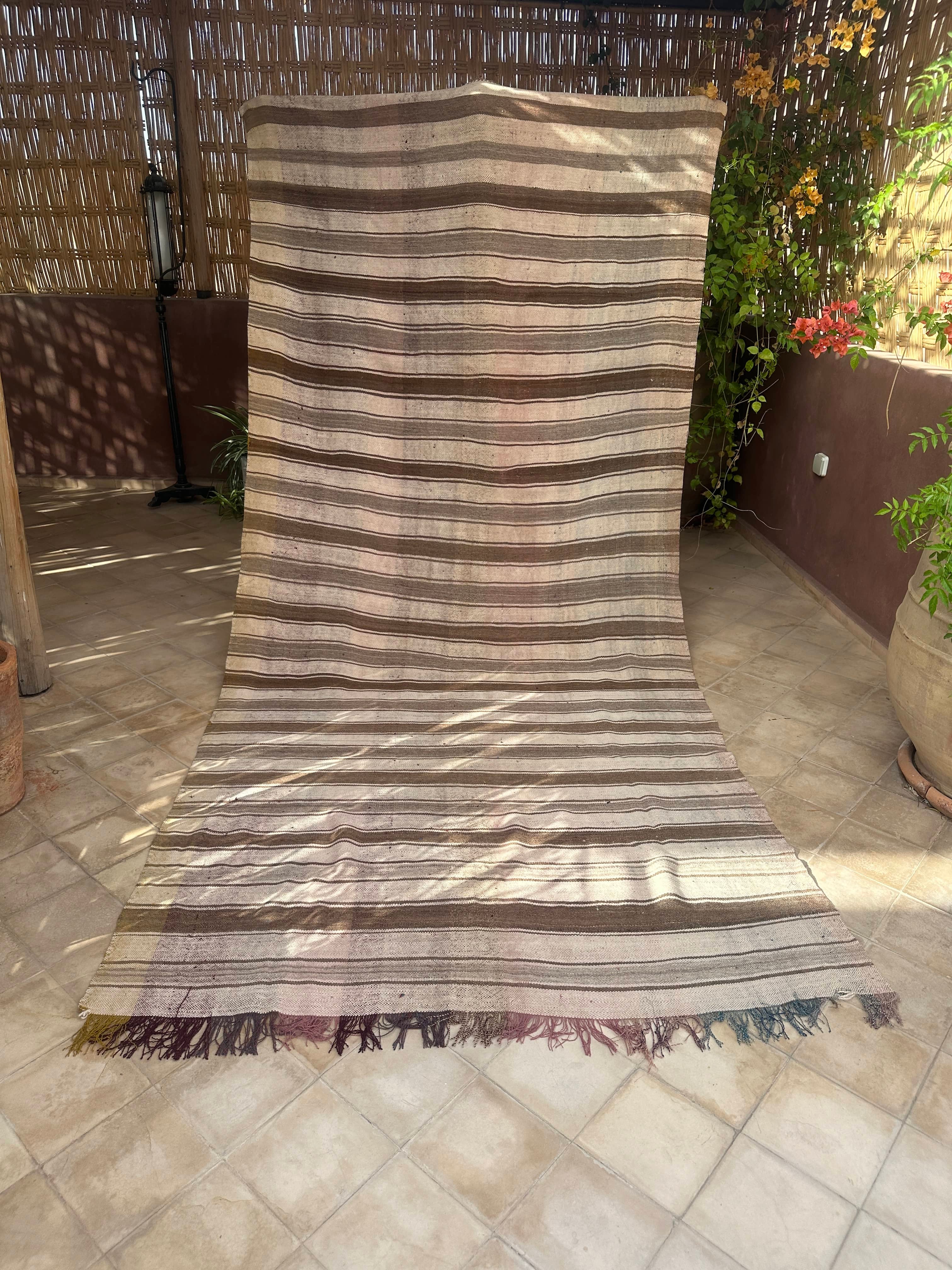 Moroccan Vintage Berber Striped Kilim Rug: Explore Enduring Beauty-0