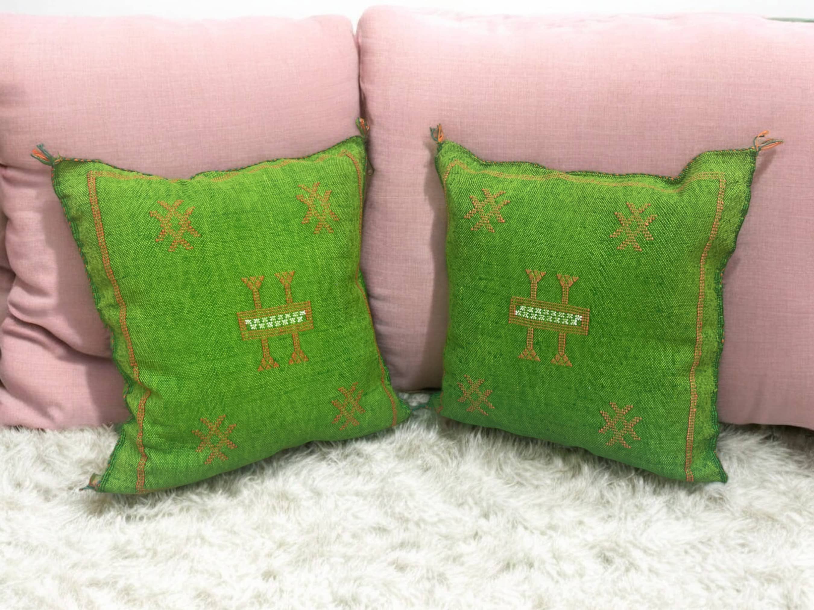 Cactus Silk Pillow, Handmade Lumbar Cushion, Moroccan Sabra Decorative Pillow for Home-1