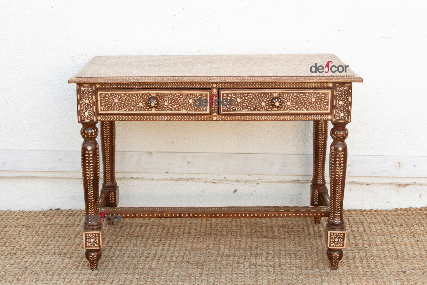 British Colonial Scalloped Inlay Design Writing Desk