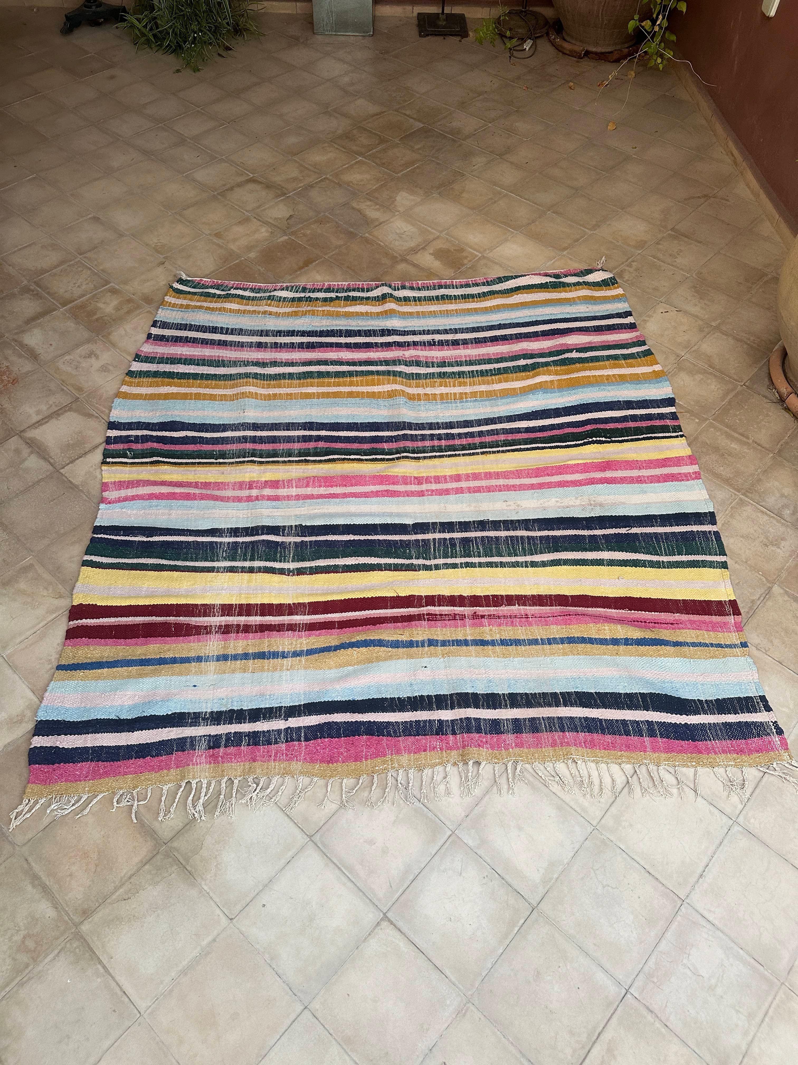 Moroccan Vintage Berber Striped Kilim Rug: Explore Enduring Beauty-1