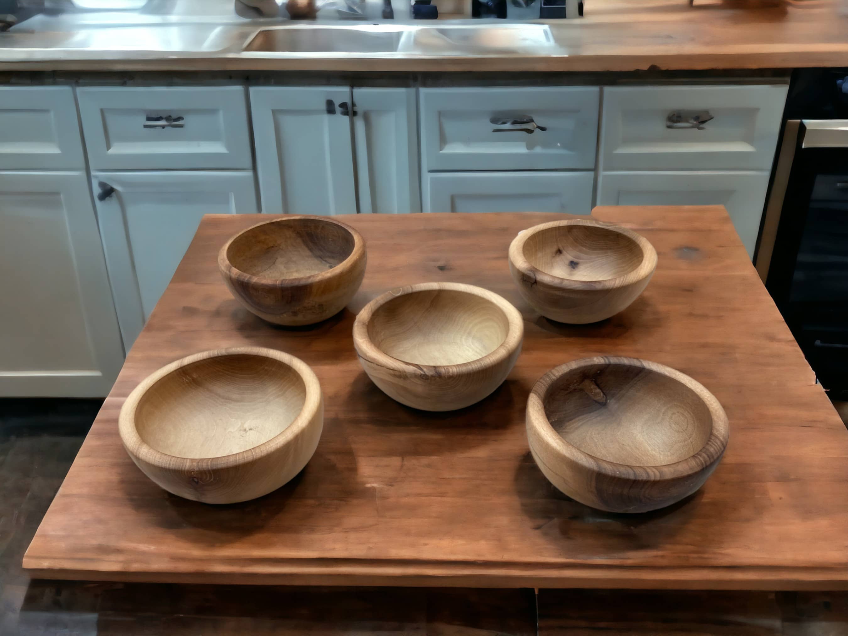 Handcrafted Walnut Wood Salad Bowl Set, 5 Walnut Bowl, Salad Bowl, Serving Bowl, Walnut Bowl Made From Ethically Sourced Wood, Set Of 5 Bowl-3