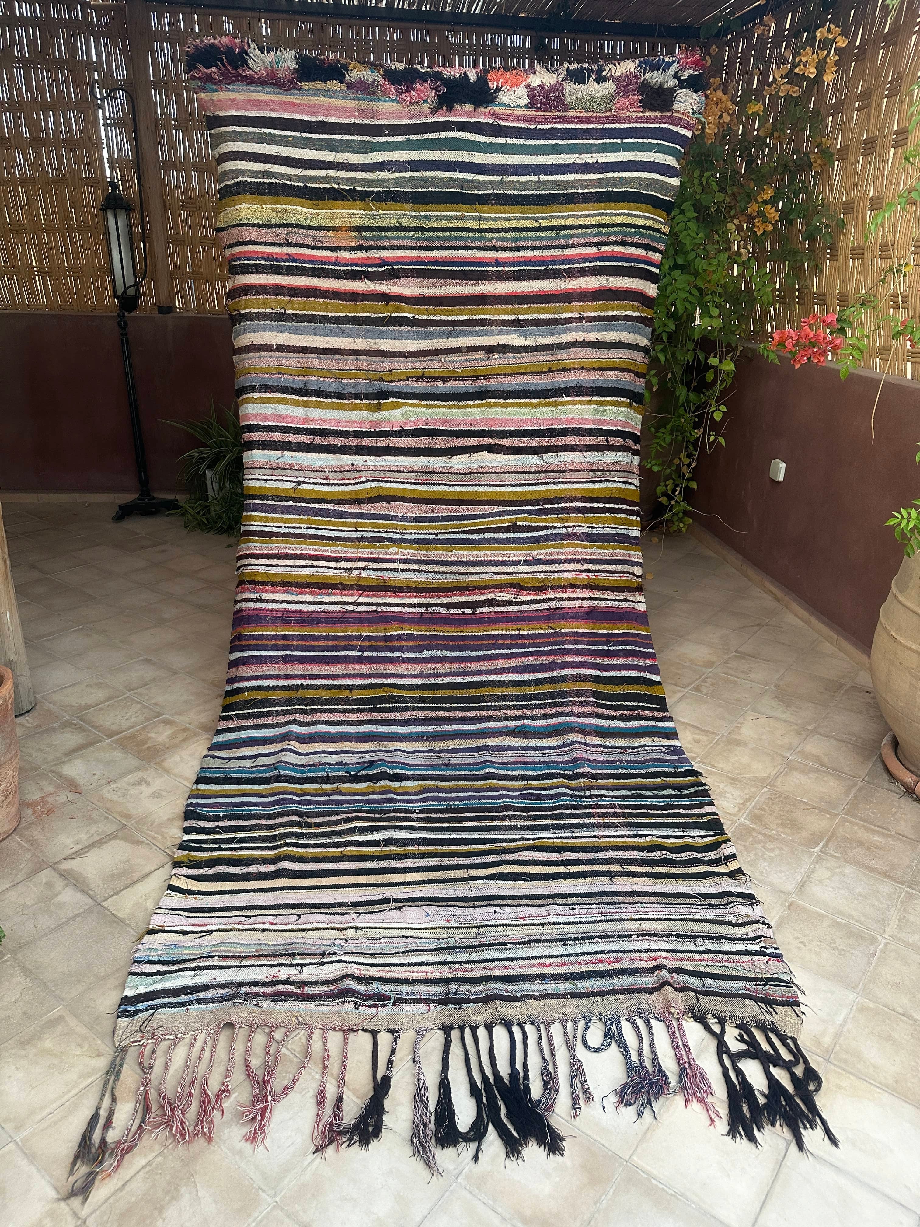 Moroccan Vintage Berber Striped Kilim Rug: Explore Enduring Beauty-0