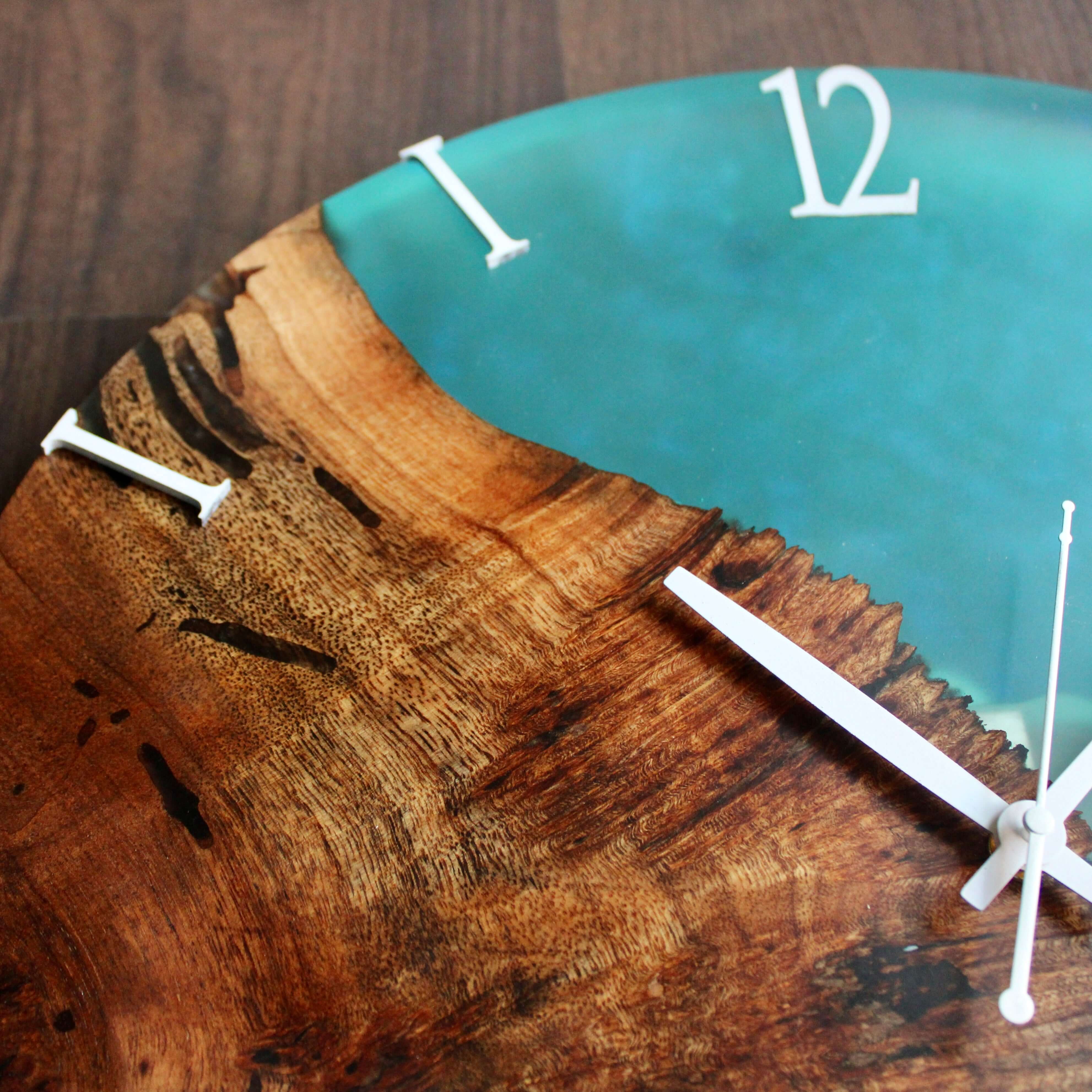 Blue and Wooden Abstract Epoxy Resin Wall Clock For Home Decor-2