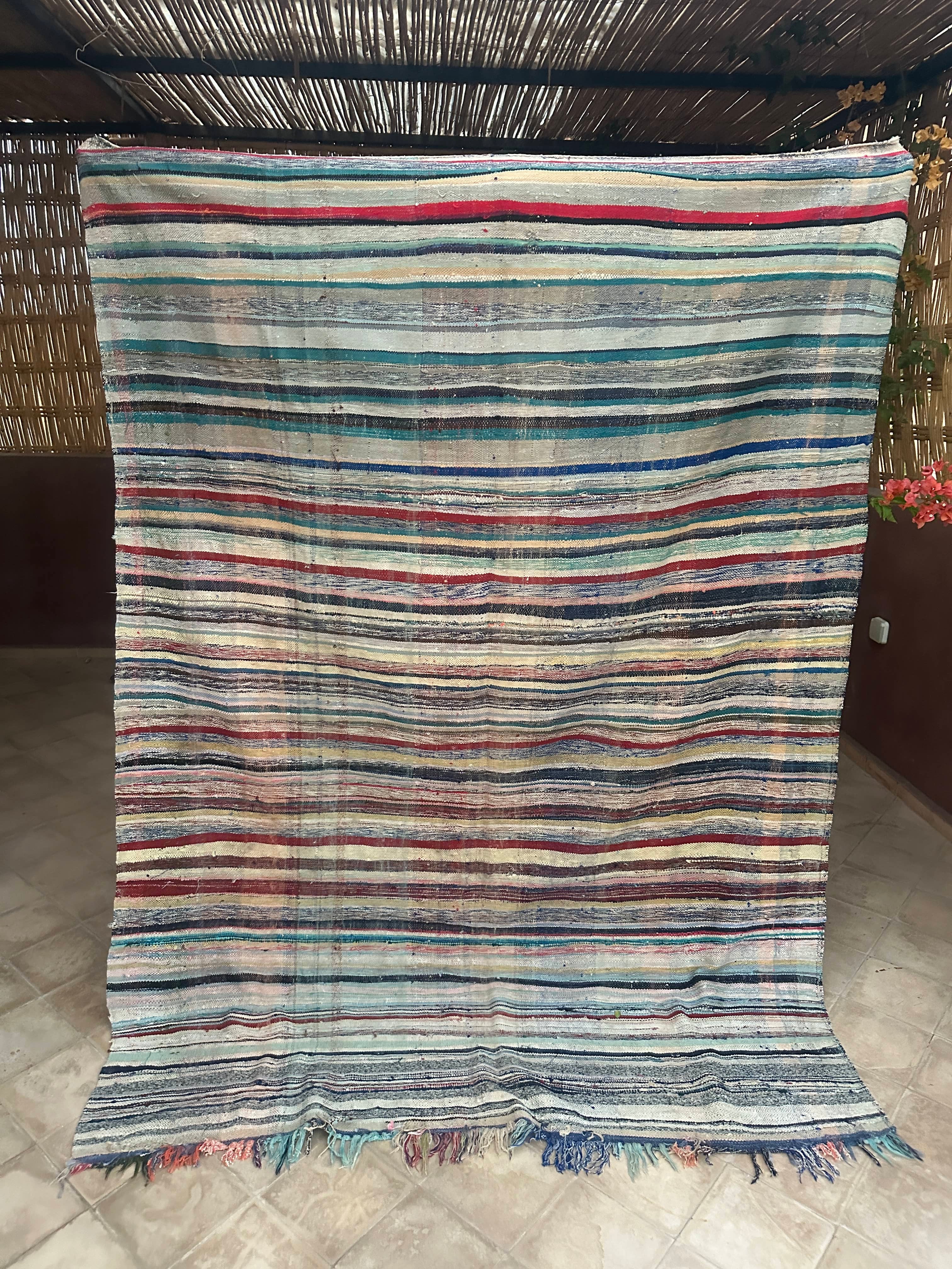 Moroccan Vintage Berber Striped Kilim Rug: Explore Enduring Beauty-0