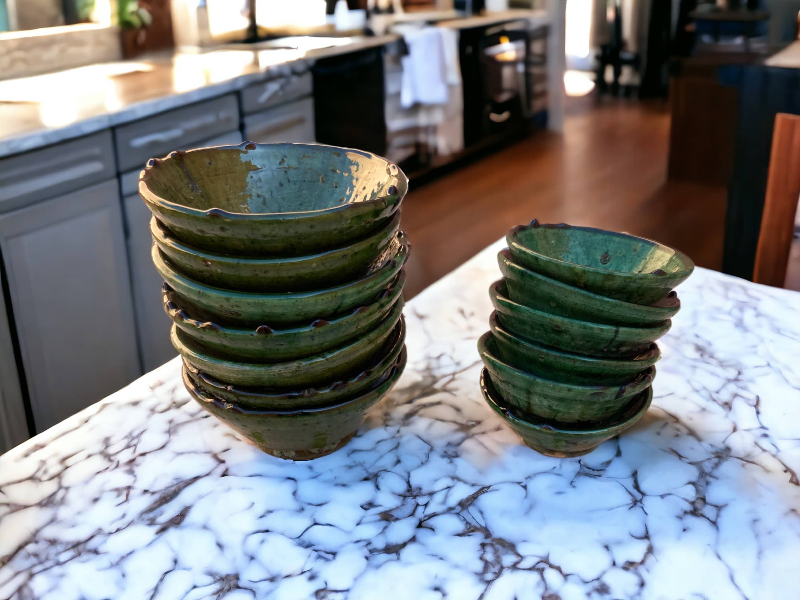 Set of 6 Tamegroute Bowls, Tamegroute Bowls Green Glazed Pottery, Set of 6 ceramic bowls, Tamegroute bowls, each handmade in Morocco.-0