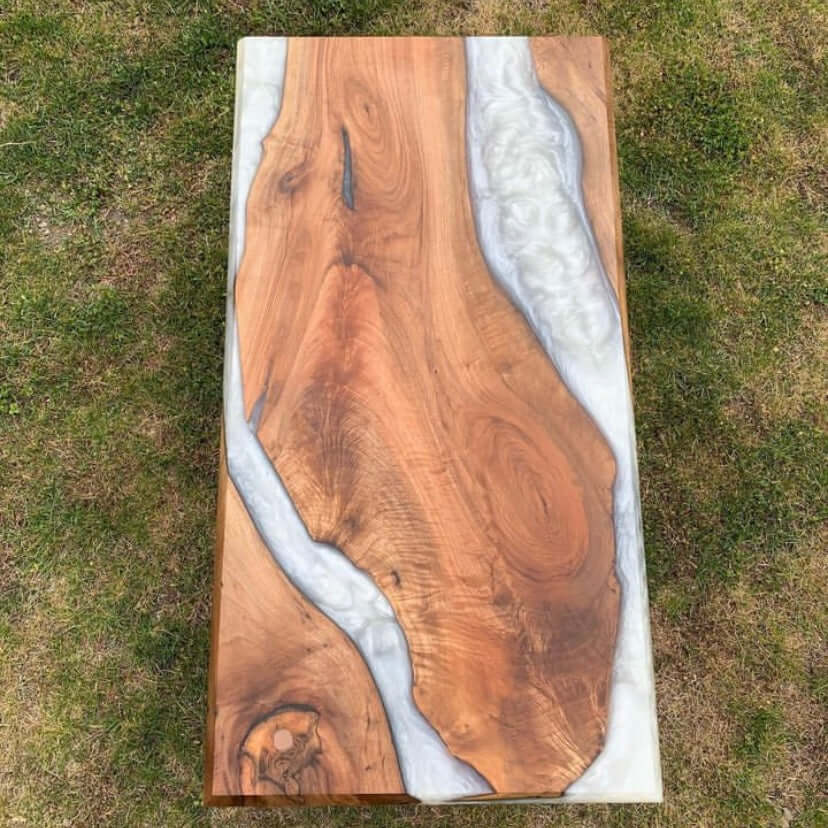 White and Wood Abstract Epoxy Resin Table For Home Decor-1