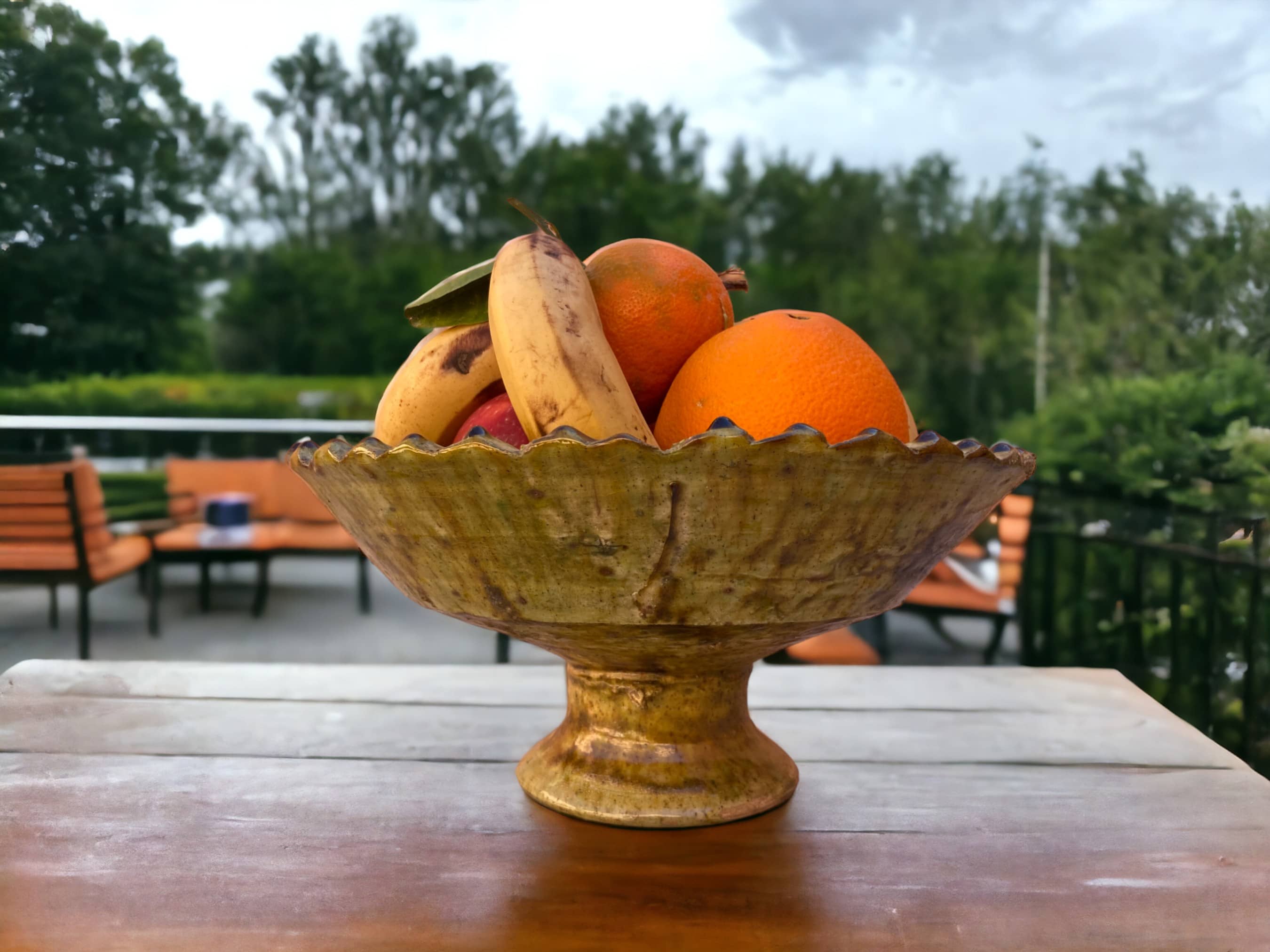 Tamgroute Ochre Fruit Bowl, Tamegroute Bowls Ochre Glazed Pottery, Set of 4 ceramic Fruit bowls, Tamegroute bowls, each handmade in Morocco.-2