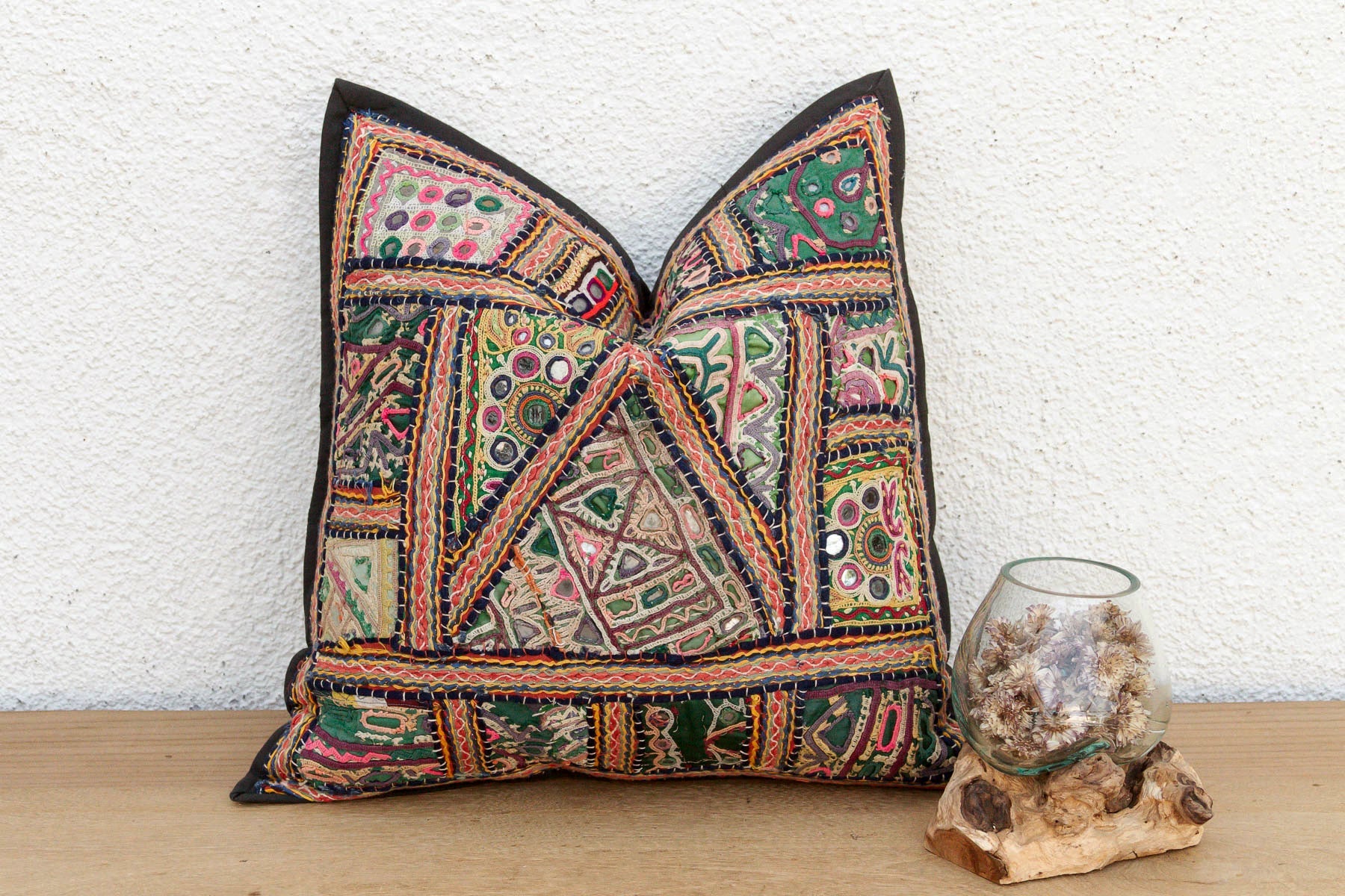 Emerald Patchwork Antique Jaisalmer Pillow