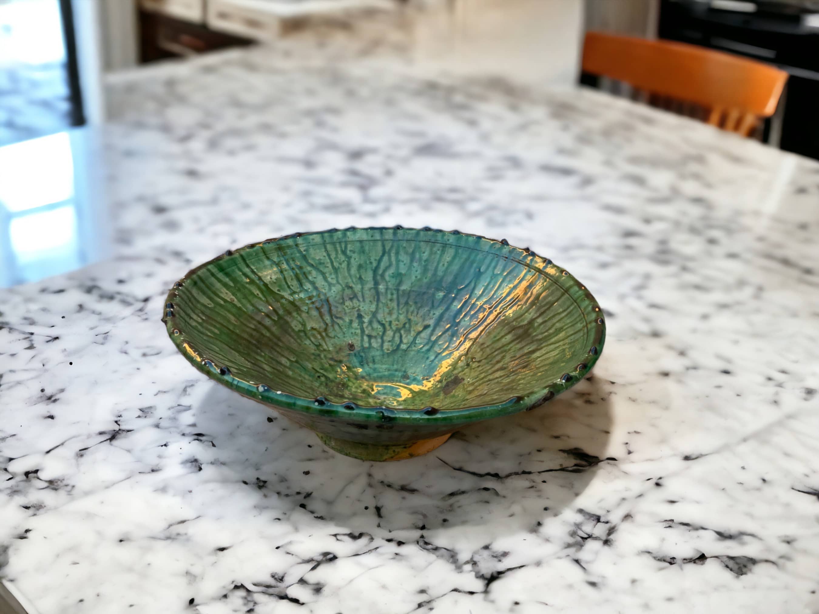 Tamegroute Bowls, Handmade Bowls, Bowls Green Glazed Pottery, Pedestal Bowl, Serving bowls, Salad Bowls, nesting bowls handmade in Morocco-3