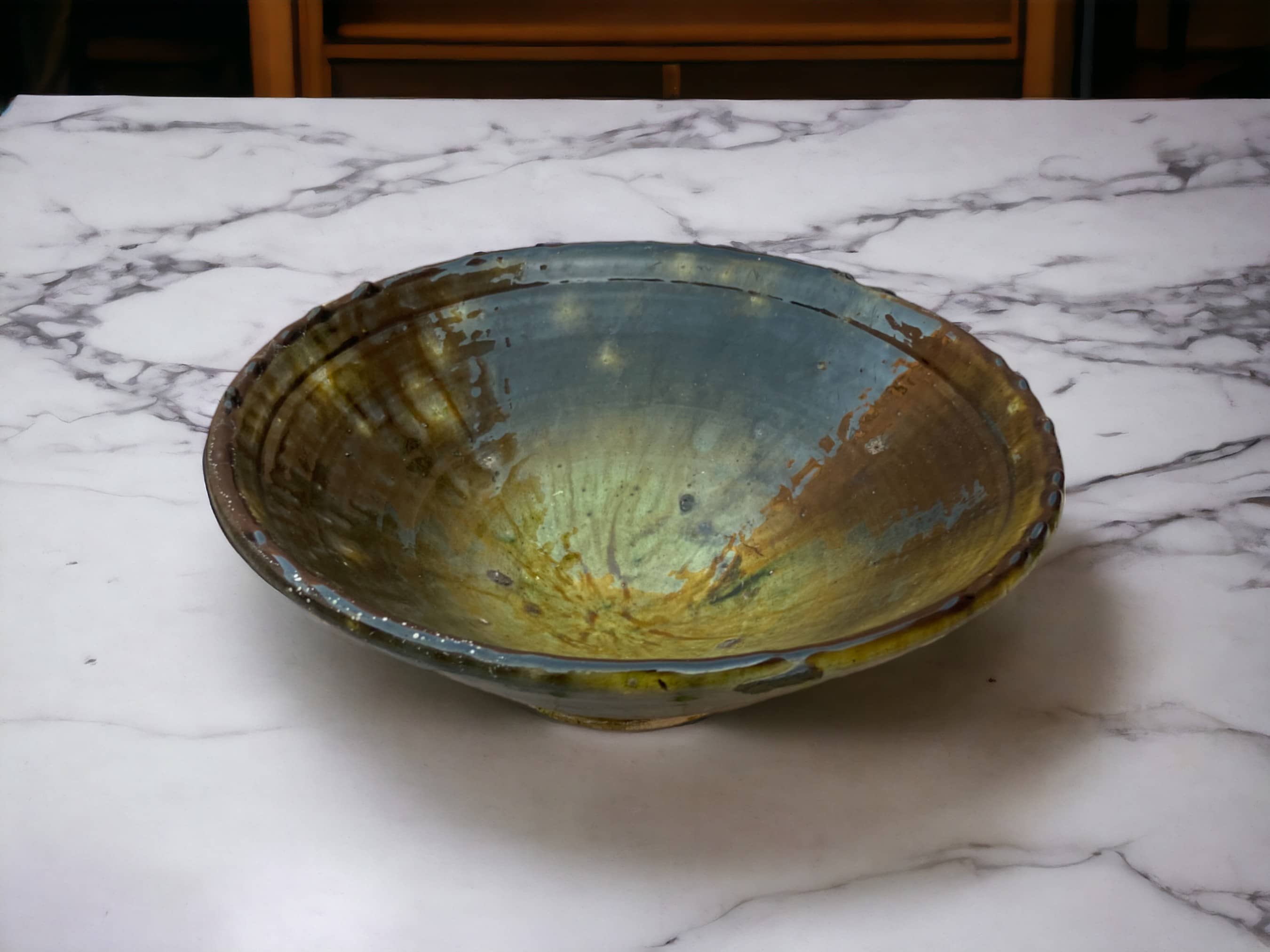 Tamegroute Bowls, Handmade Bowls, Bowls Ochre Glazed Pottery, Pedestal Bowl, Serving bowls, Salad Bowls, nesting bowls handmade in Morocco-1