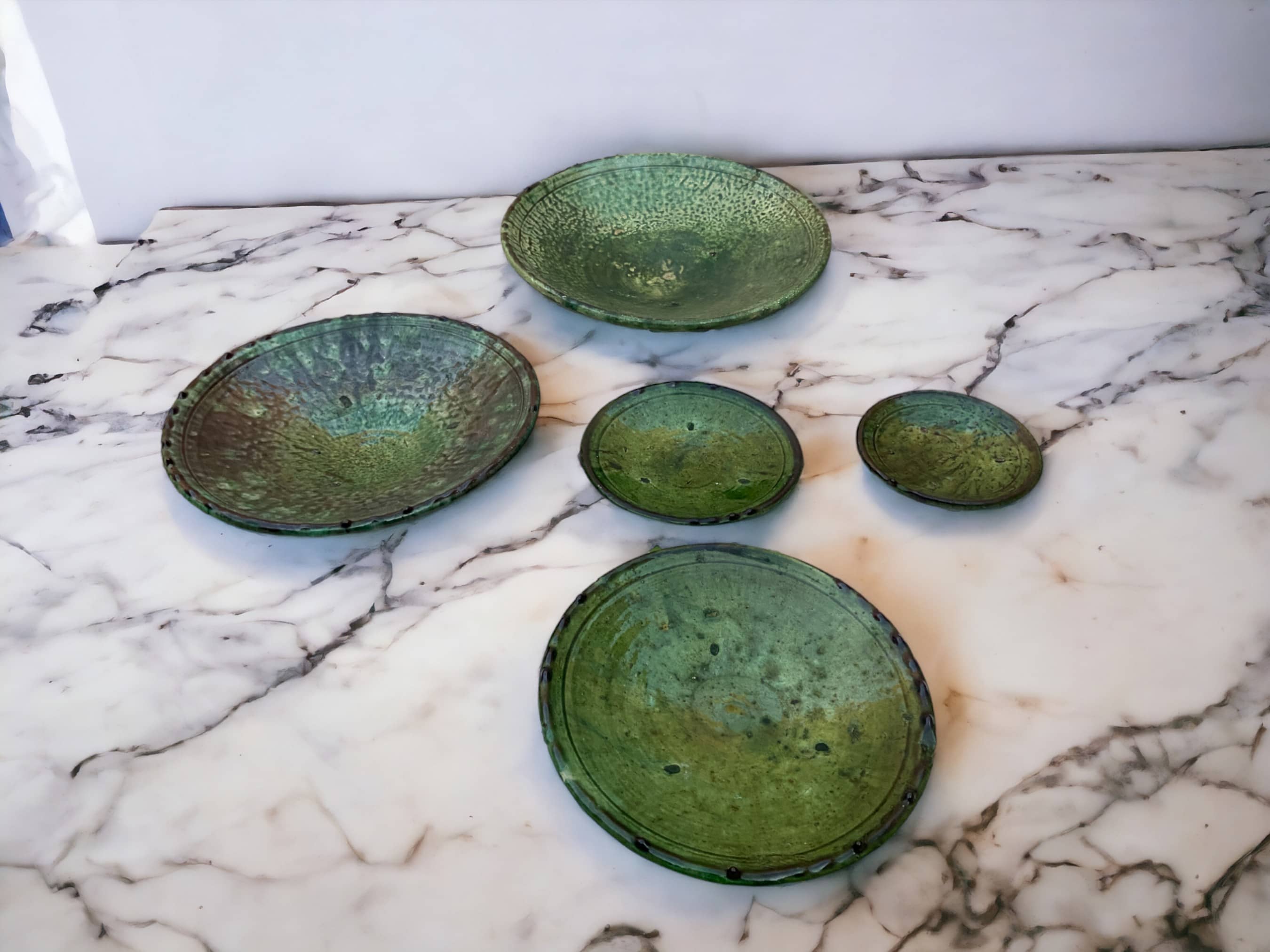 Tamegroute Plates, Handmade Plates, Plate Green Glazed Pottery, Pedestal Plate, Serving Plate, nesting Plates, Plate set handmade in Morocco-3