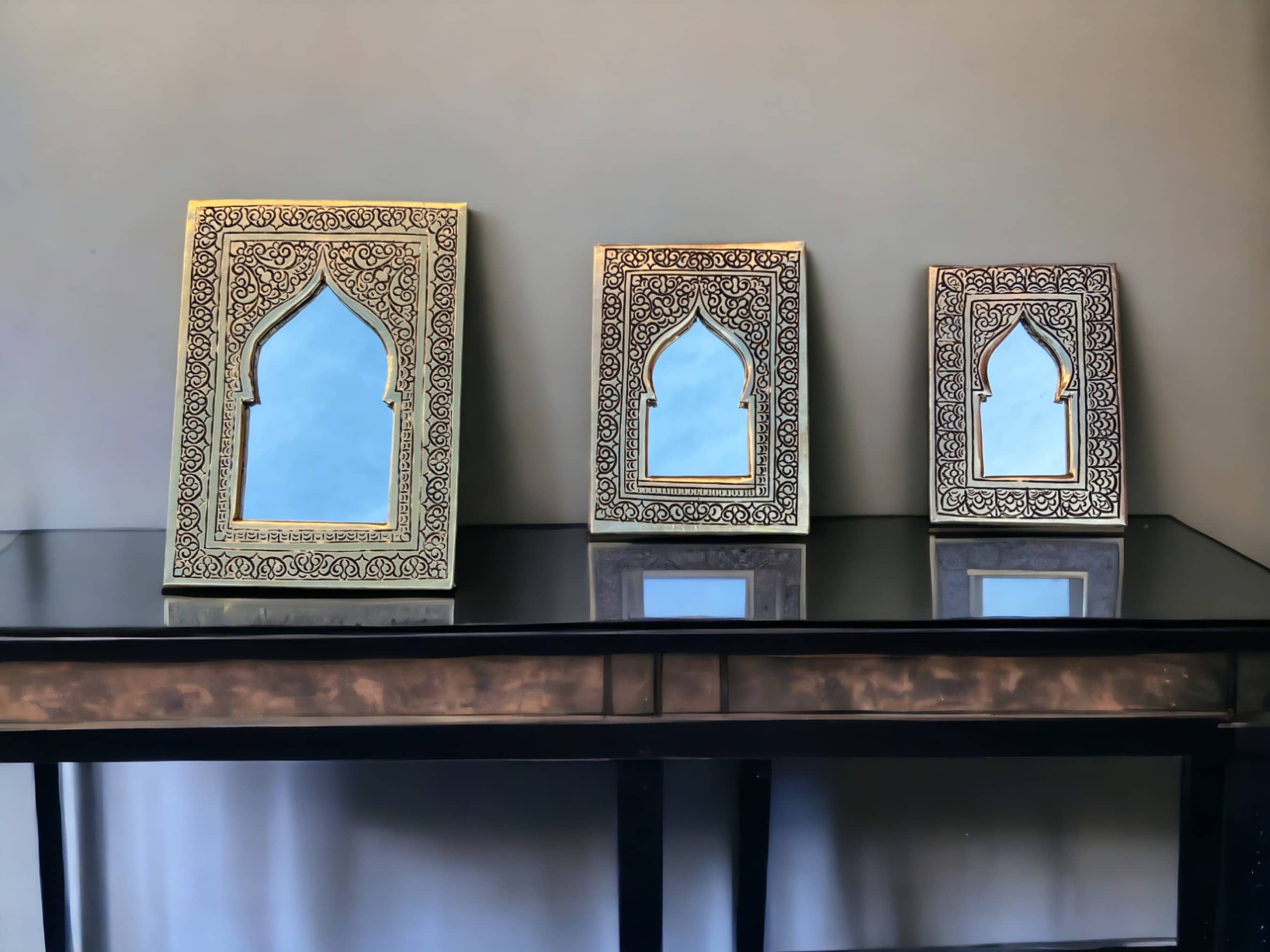 Moroccan Handmade Patina Brass Wall Mirror: Decorative wall Décor-0