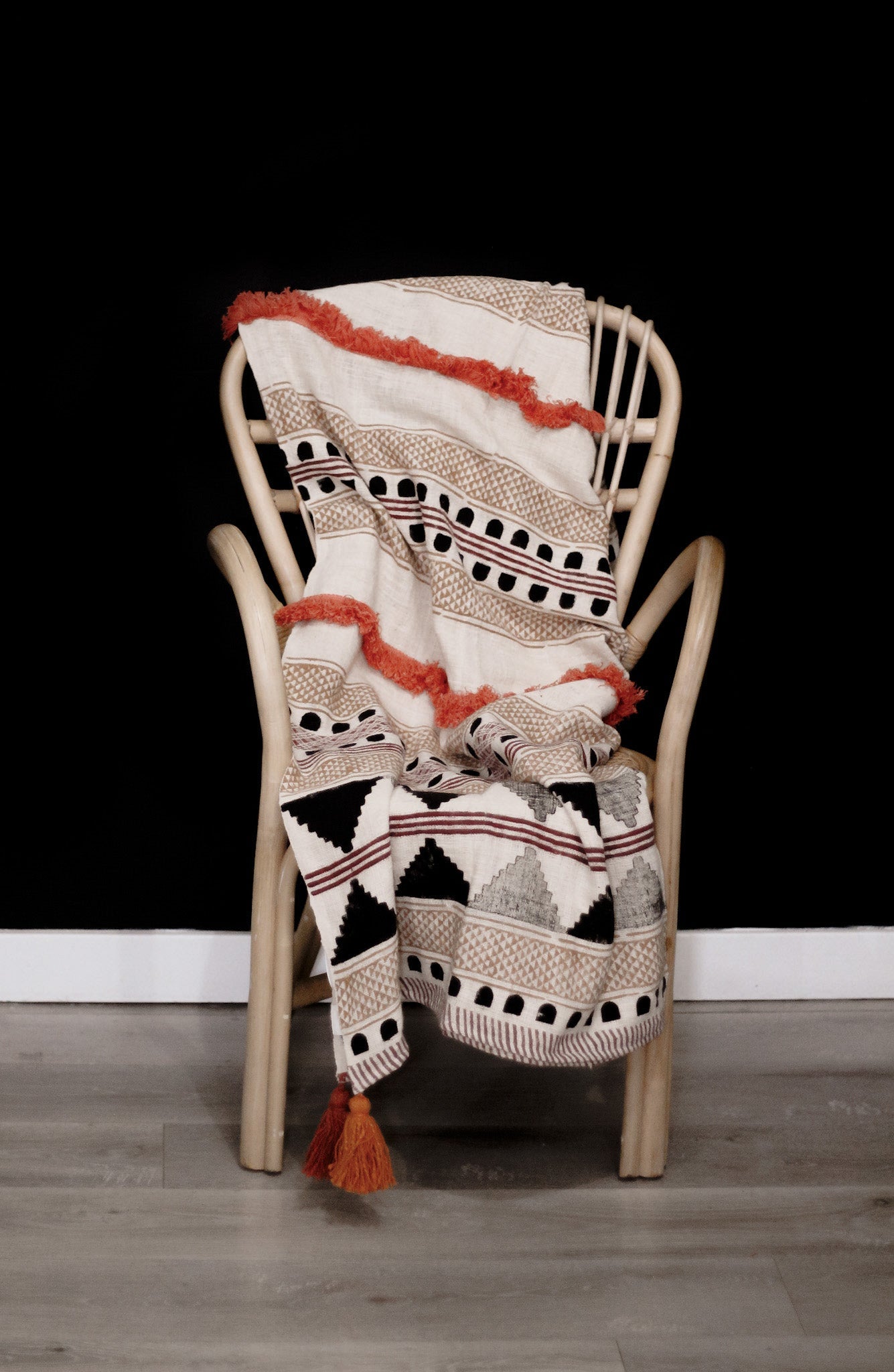 Multicolored Cotton Boho Throw Blanket with Tassels and Fringes