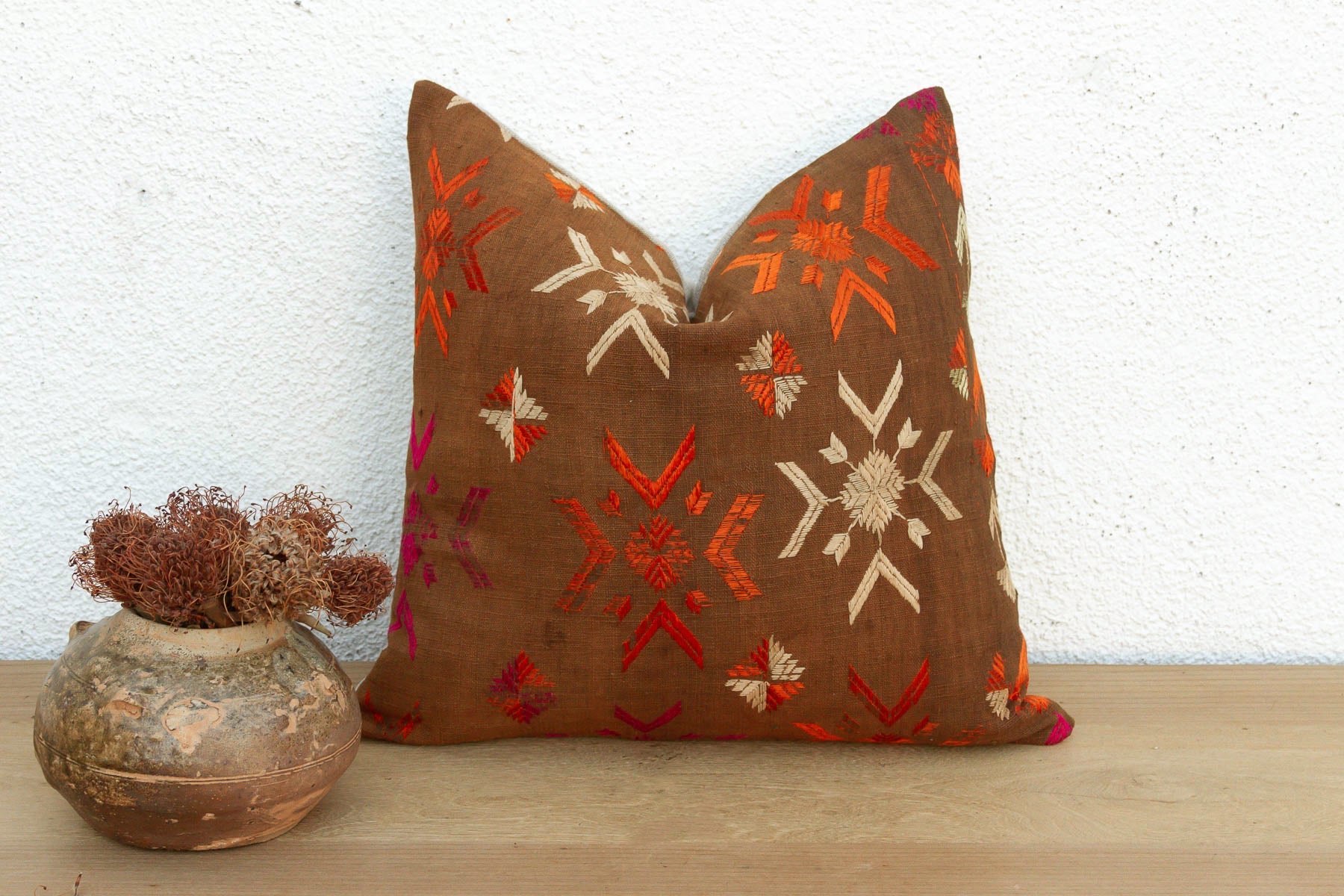 Eternal Flowers, Antique Phulkari Pillow Cover