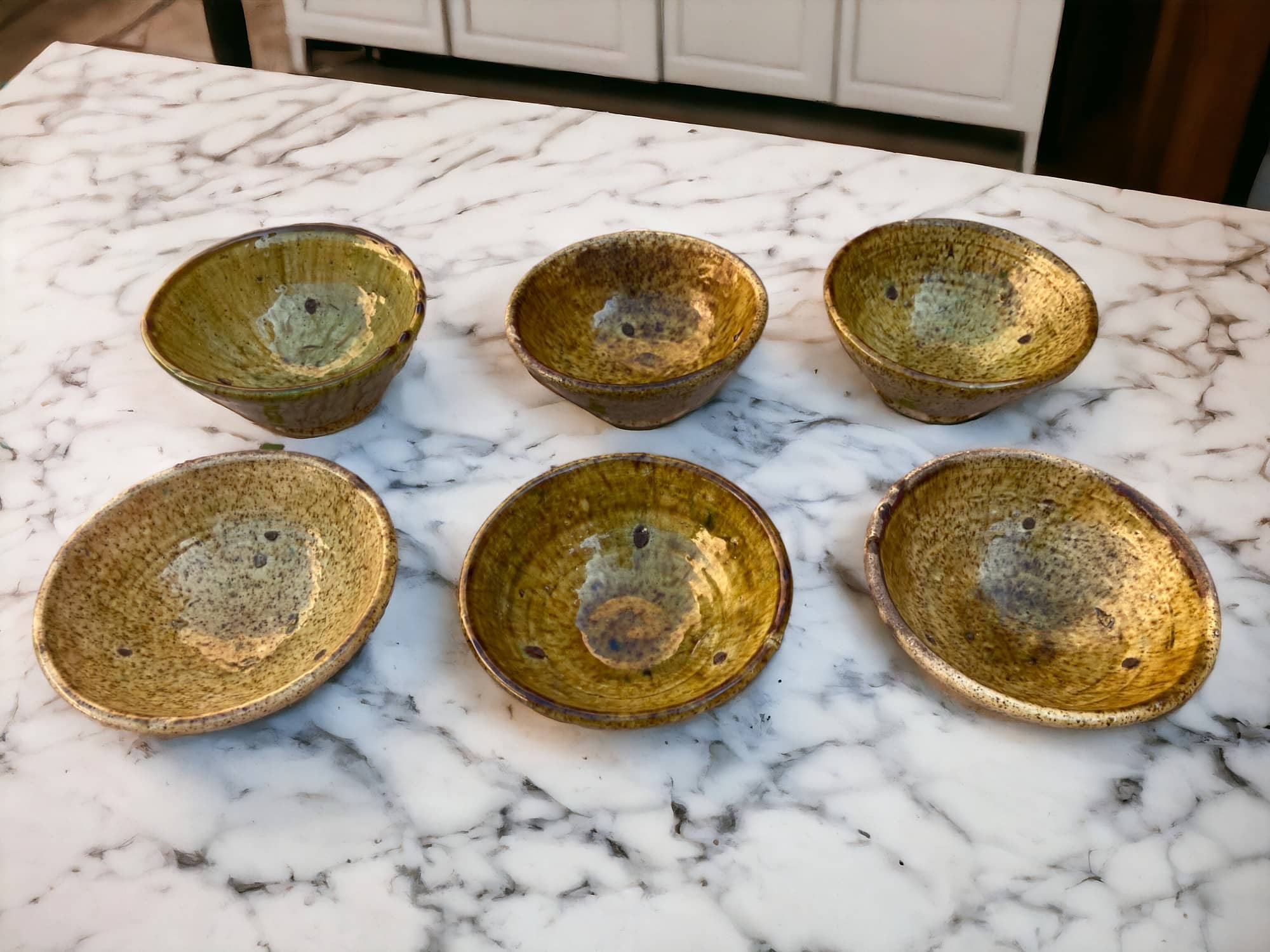 Set of 6 Tamegroute Bowls, Tamegroute Bowls Ochre Glazed Pottery, Set of 6 ceramic bowls, Tamegroute bowls, each handmade in Morocco.-1