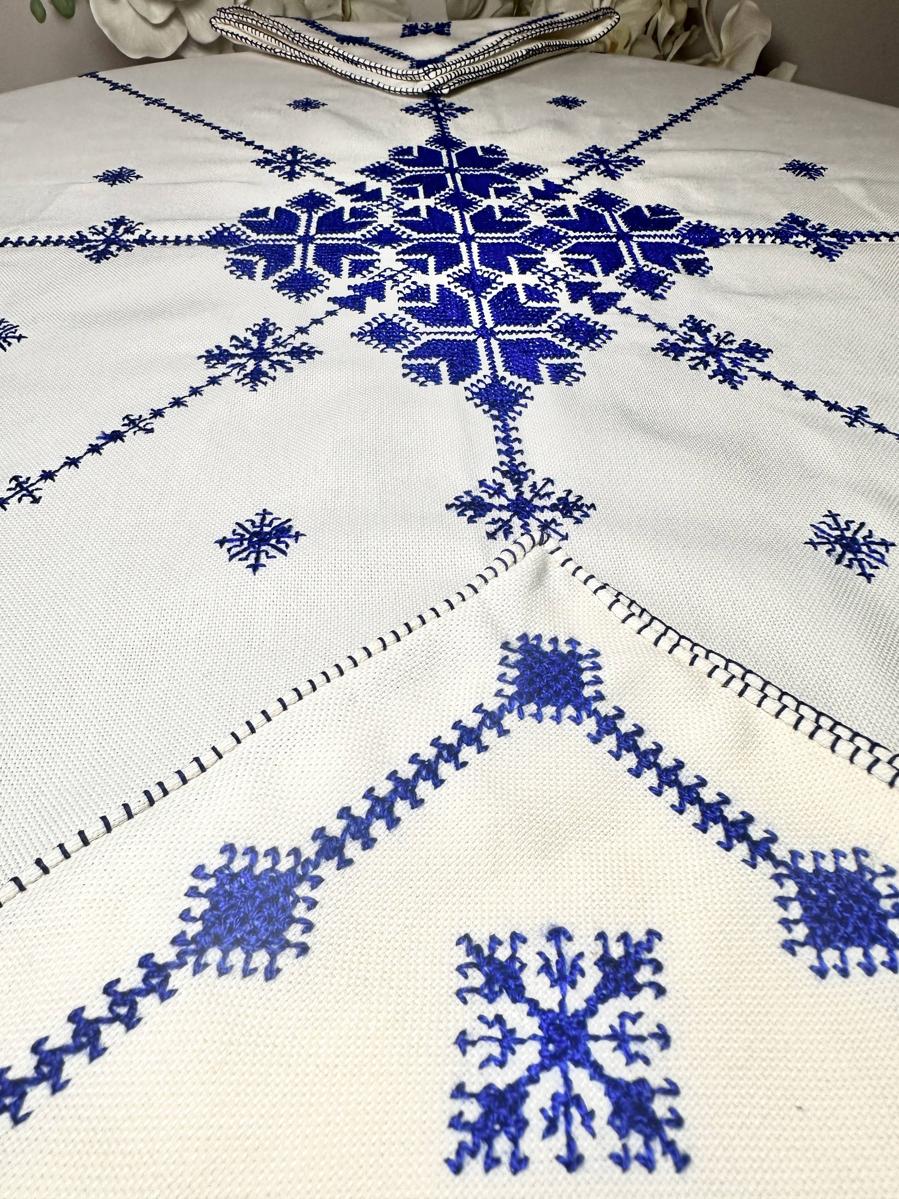 Royal blue Hand Embroidered Table cloth and napkins, a magnificent decoration to add a Moroccan touch to your home.-4