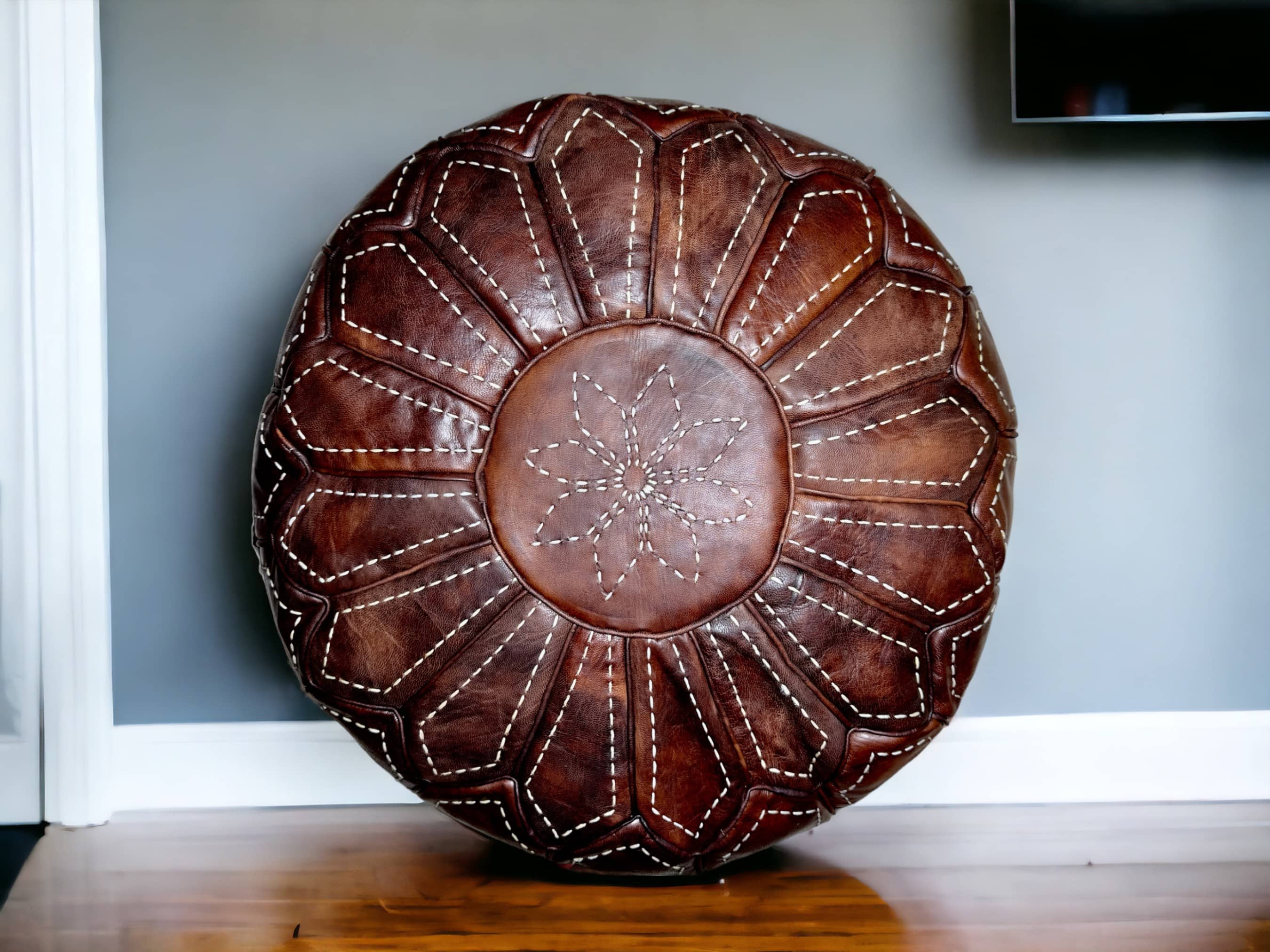 Moroccan Brown Round Pouf: A Rustic Touch of Elegance-1