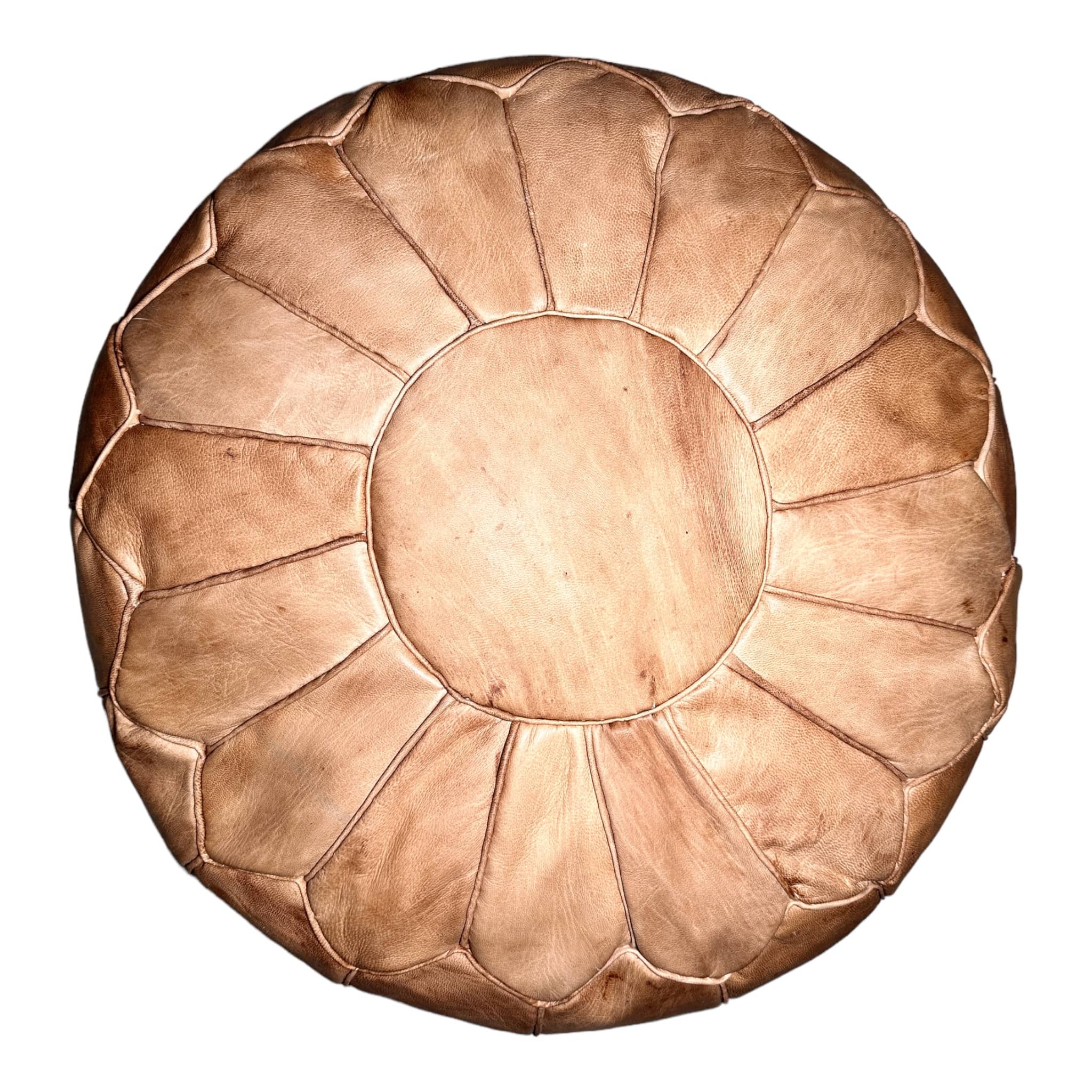 Moroccan Charm: Natural-Tan Leather Ottoman Pouf-0